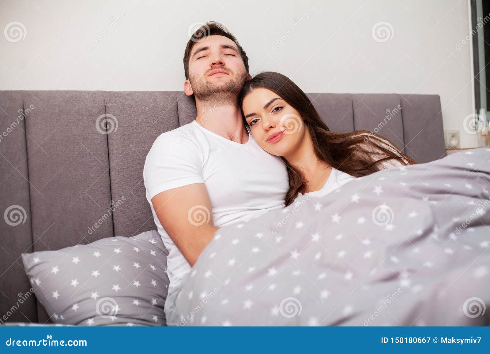 Happy Couple Having Fun In Bedyoung Couple In Bedroom Enjoying Each Other Stock Image Image