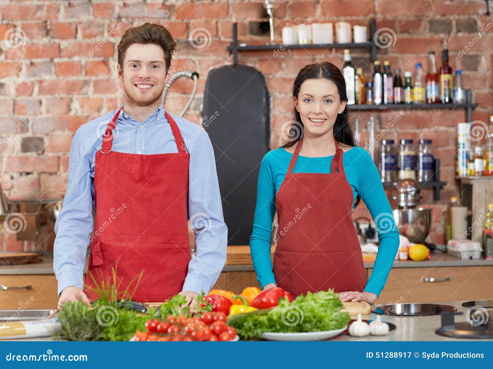 Happy Couple in Kitchen at Cooking Class Stock Image - Image of ...