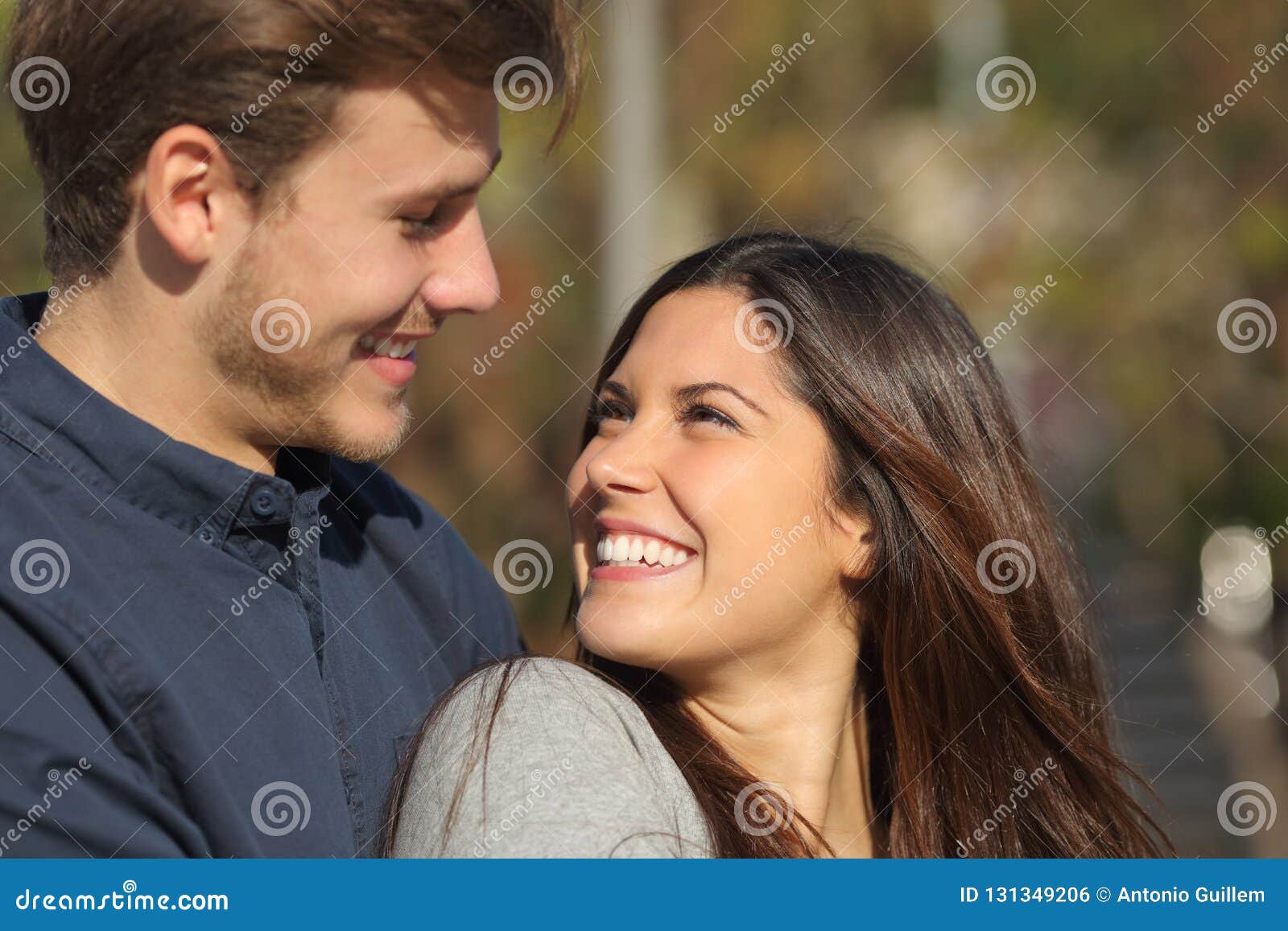 Happy Couple Looking Each Other Falling in Love Stock Photo - Image of ...