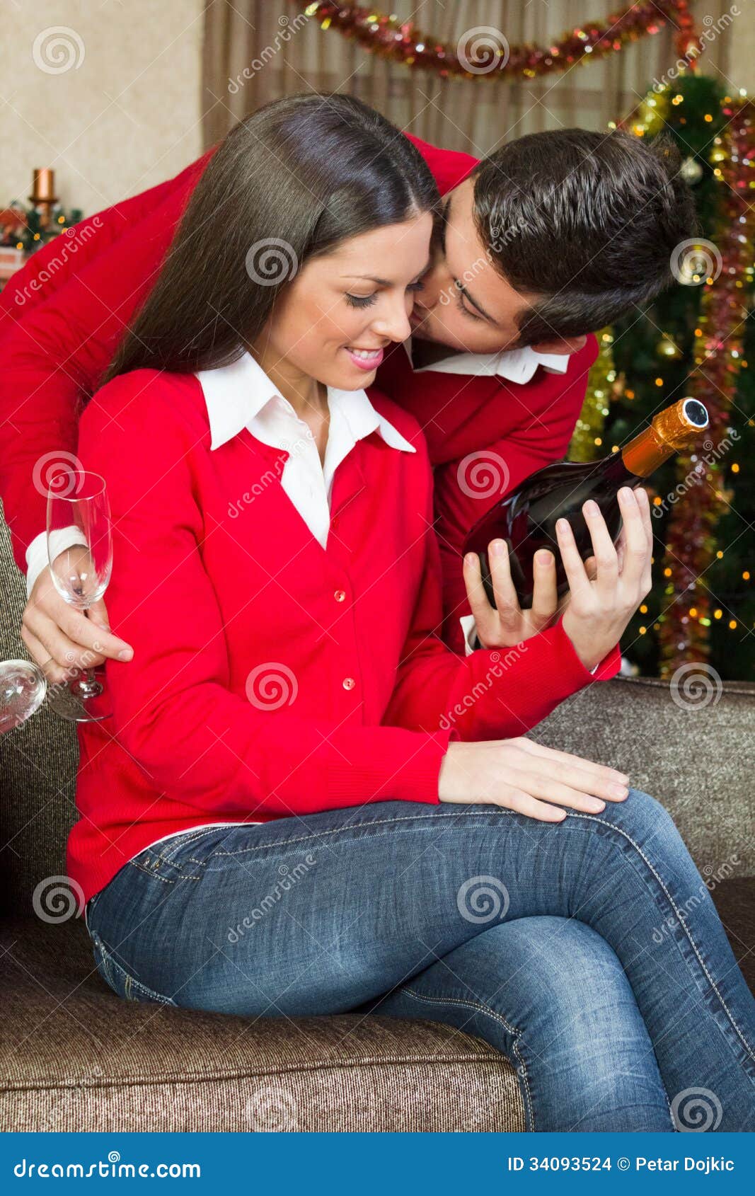 Happy Couple In Love In Christmas Night Stock Images