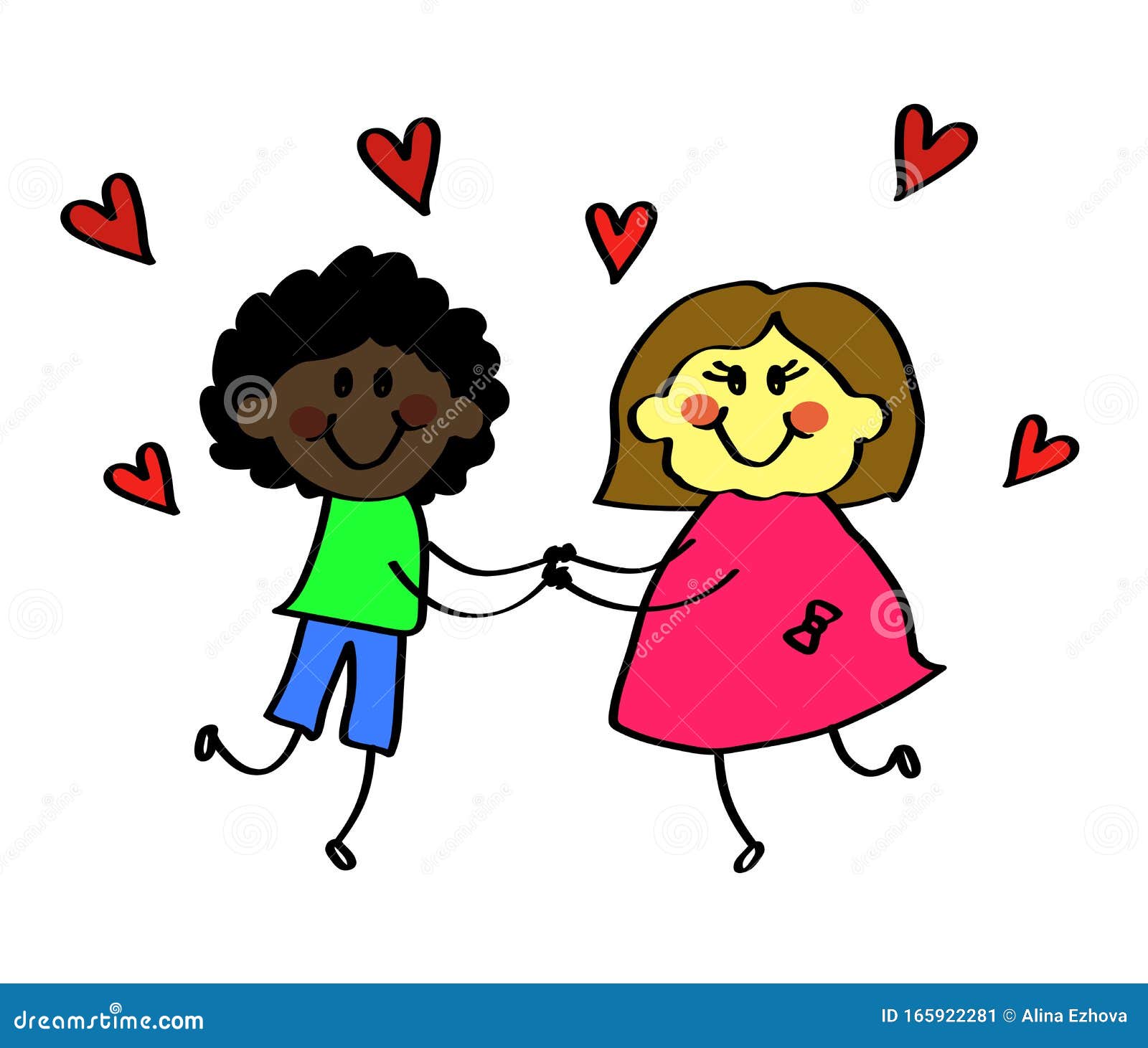 Happy Couple in Love Holding Hands. Cartoon Stock Vector - Illustration ...