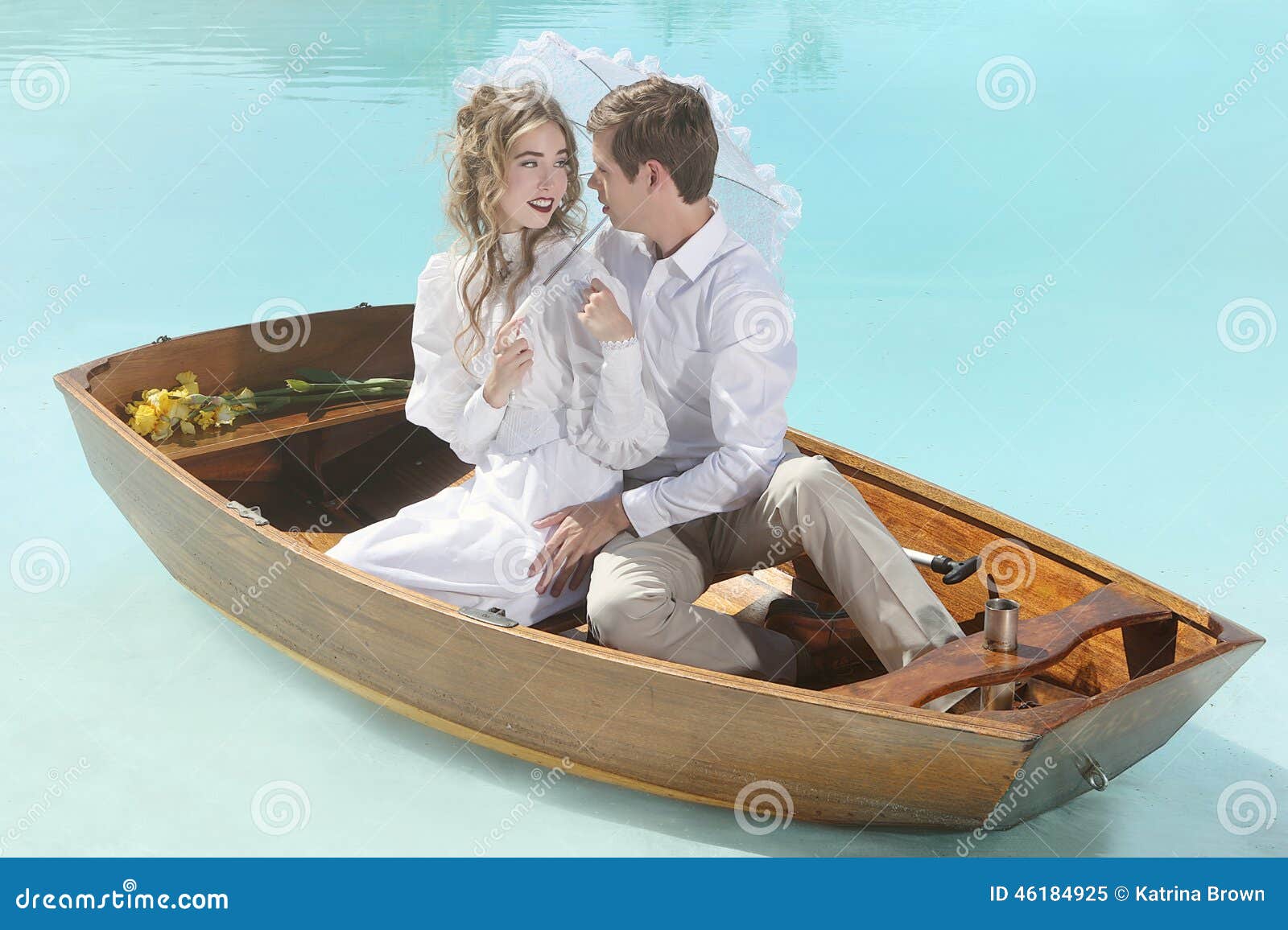 Happy Couple in Love on a Small Boat Outdoors Stock Image Image of