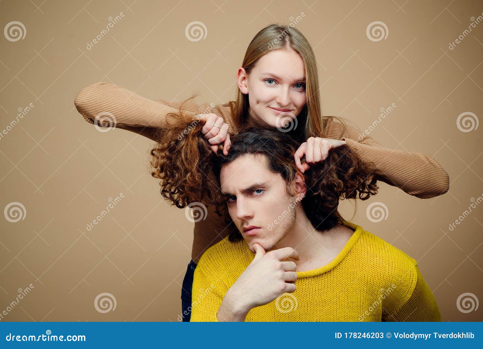 Happy Couple in Love Studio Photo. Handsome Man with Long Wavy Hair and His Cute Girlfriend. Beautiful Girl Playing with Stock Image - Image of people, match: 178246203 Happy Couple in Love Studio Photo. Handsome Man with Long Wavy Hair and His Cute Girlfriend. Beautiful Girl Playing with Stock Image - Image of people, match: 178246203