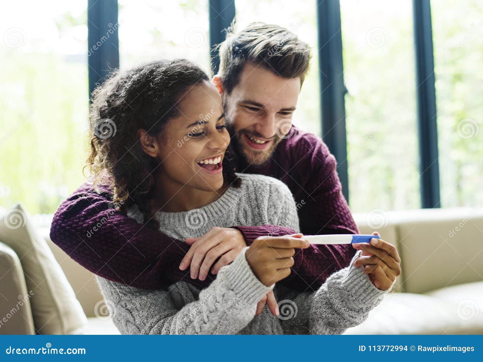 Happy Couple with Pregnancy News Stock Photo Image of love