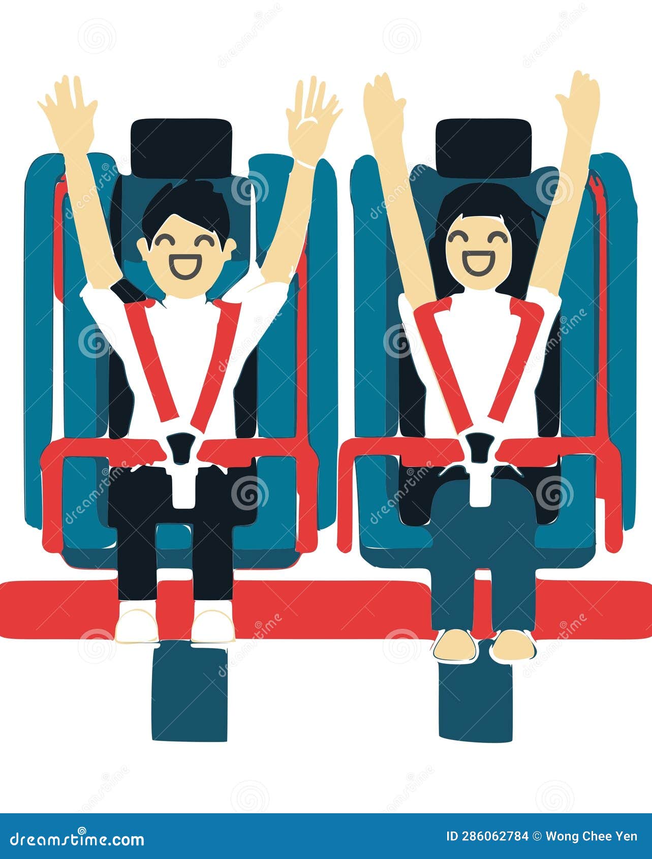 Happy Couple Raise Arms Roller Coaster Seatbelt Vector Graphics ...