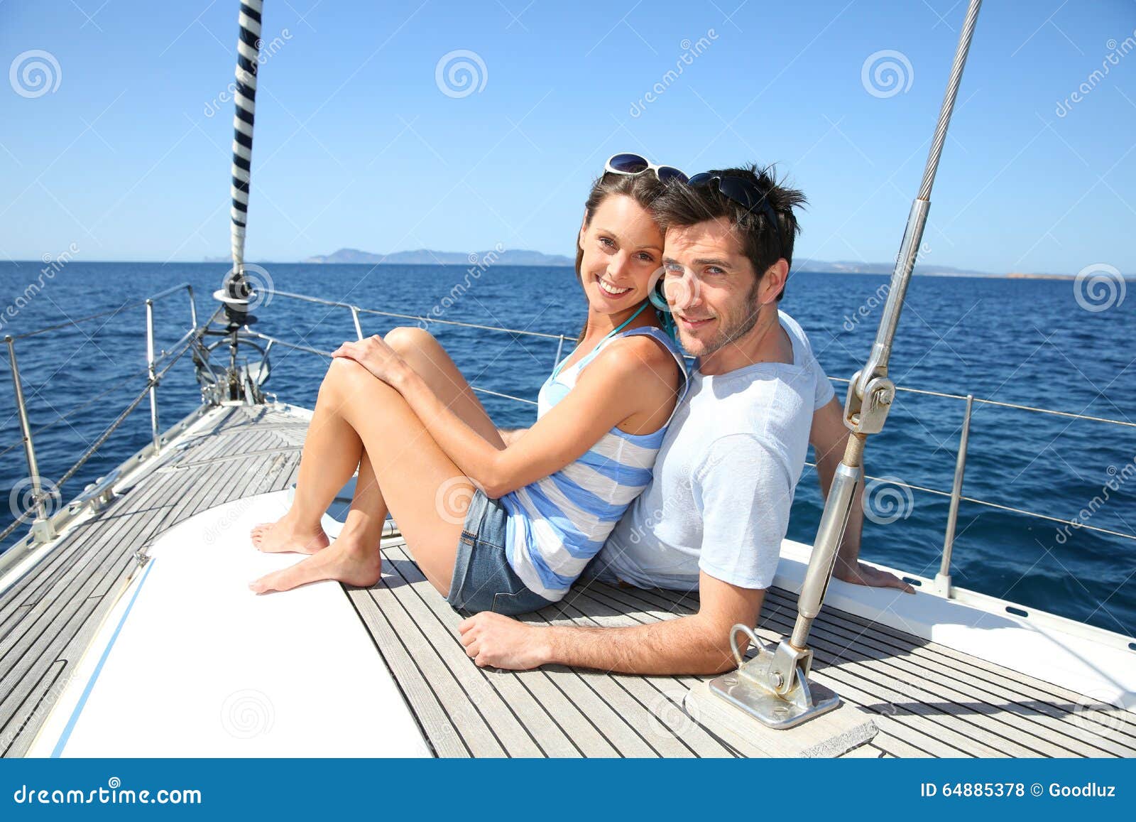 Happy Couple on a Sailing Boat Stock Photo Image of laying, deck