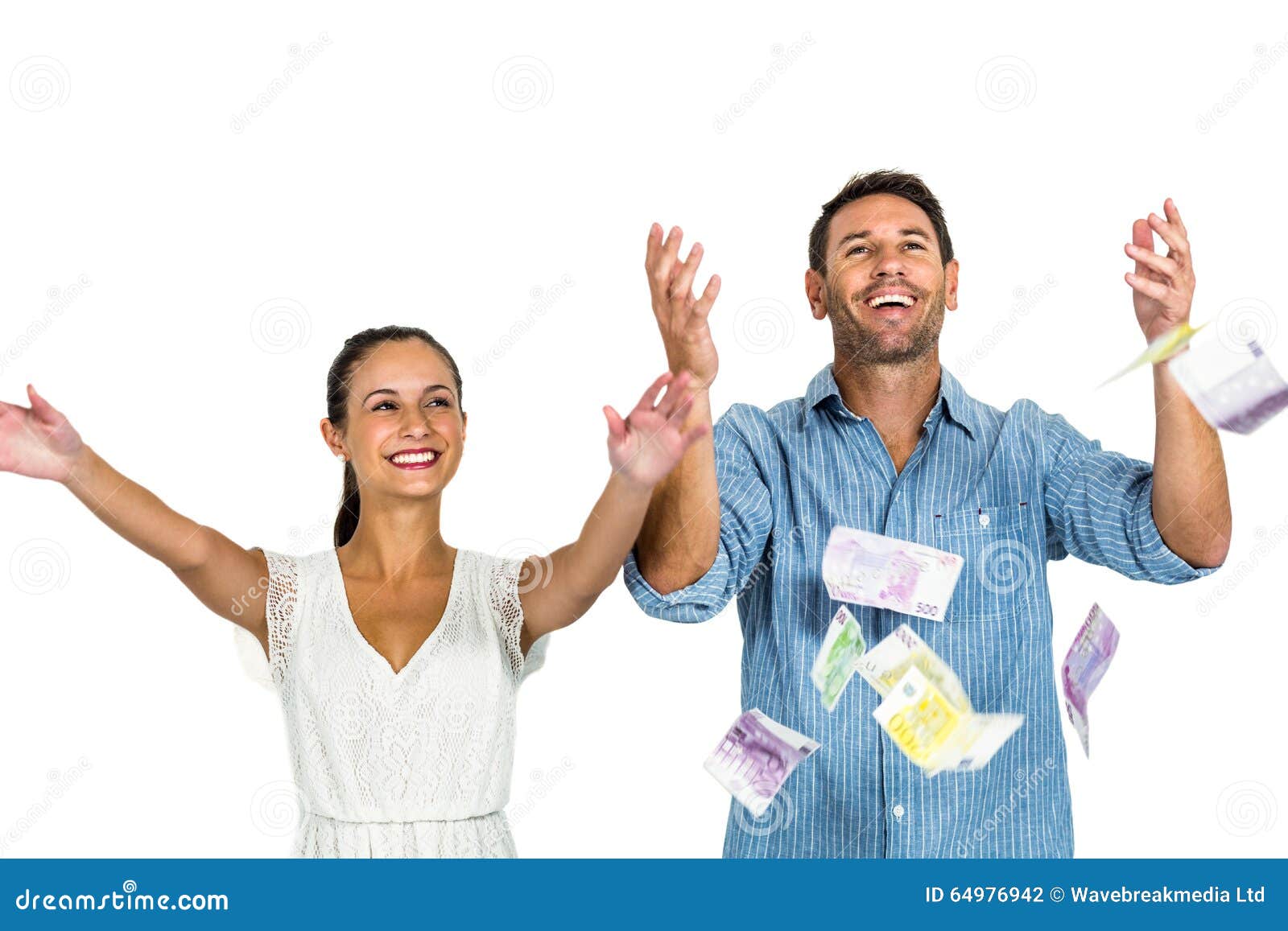 Happy Couple Throwing Money Stock Photo Image of euphoria