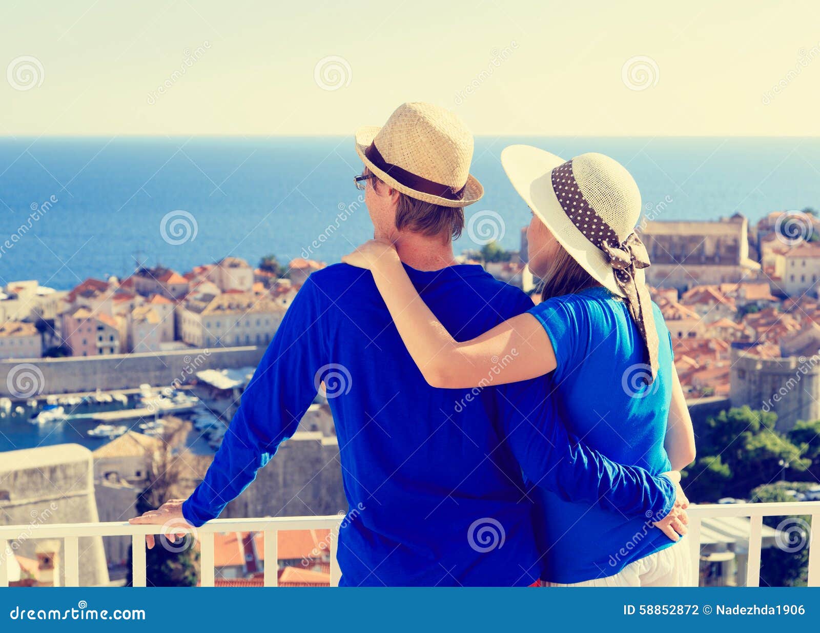 Happy Couple on Vacation in Europe Stock Photo Image of coastline, married 58852872