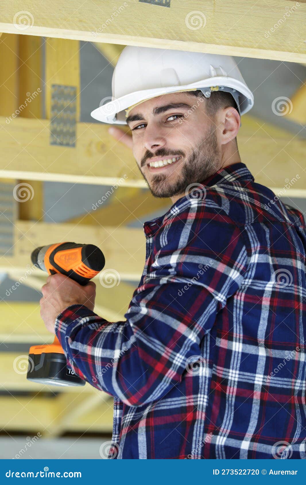 Happy craftsman in helmet stock photo. Image of artisan 273522720