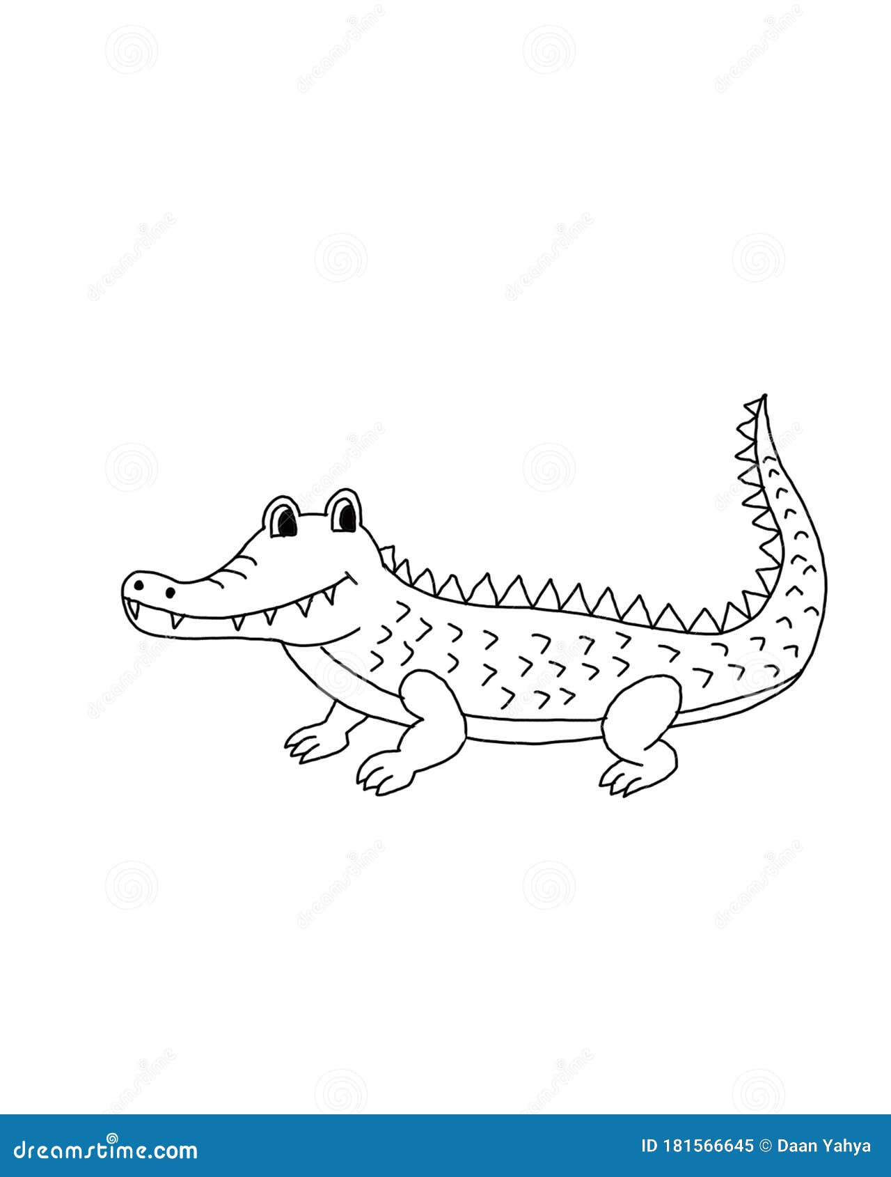 Happy Crocodile Line Art Illustration Cartoon White Background Stock  Illustration - Illustration of illustrator, hand: 181566645