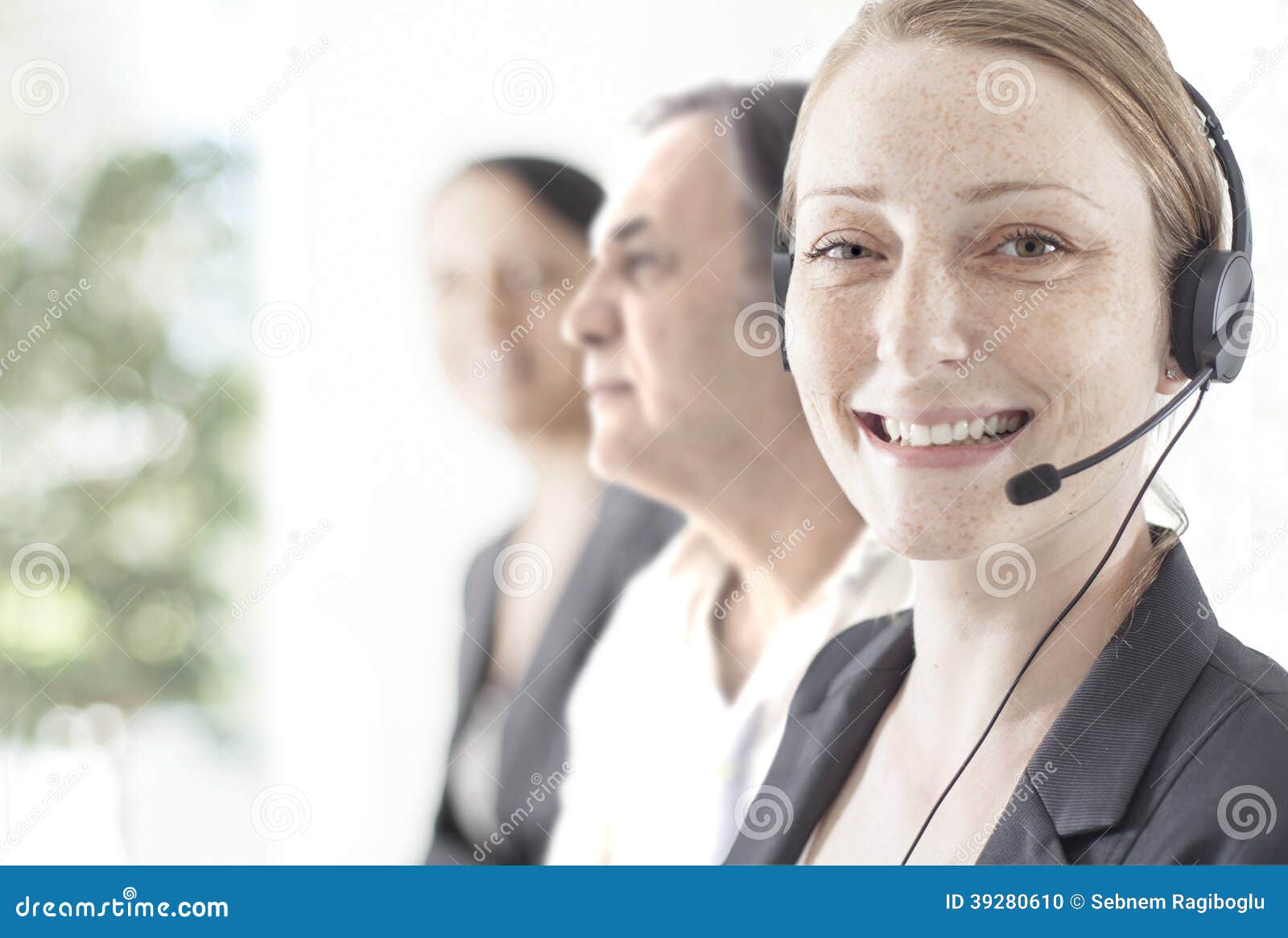 Happy Customer Support Phone Operator at Office Stock Photo Image of