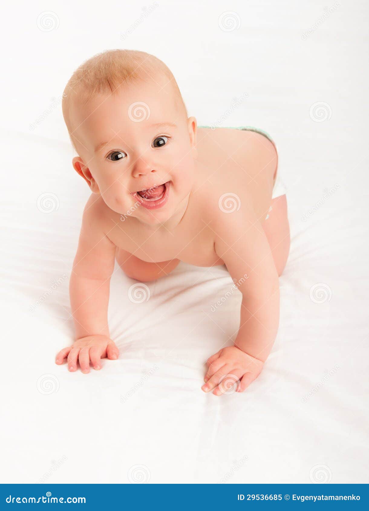 Happy Cute Baby Looking Up on White Background Stock Image Image of