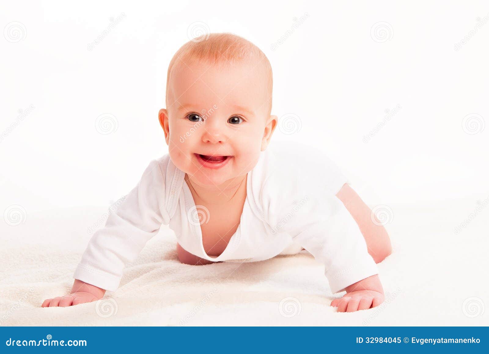 Happy Cute Baby on White Background Stock Image Image of looking