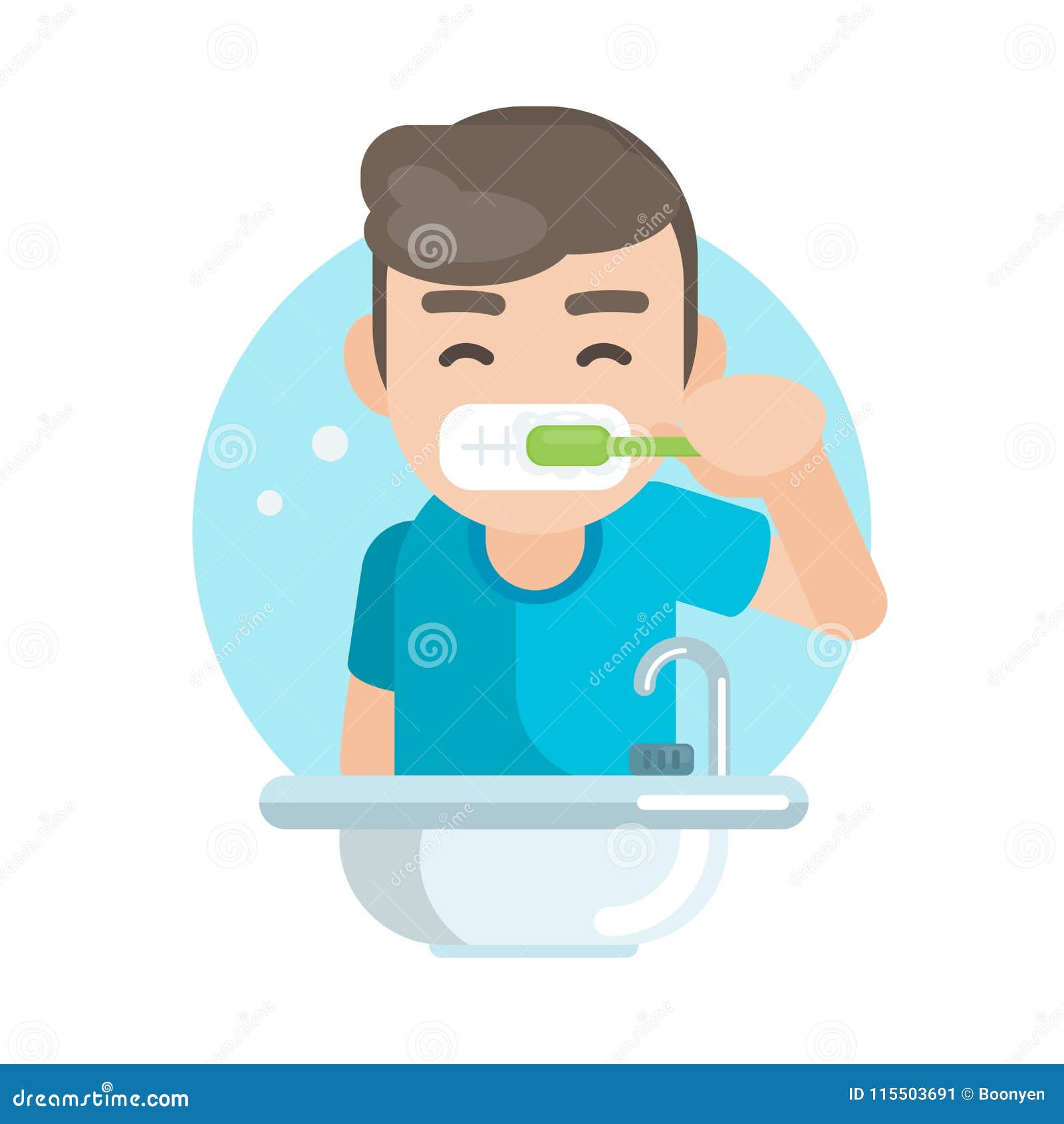 Happy Cute Boy Brushing Teeth in Bathroom, Vector Character ...