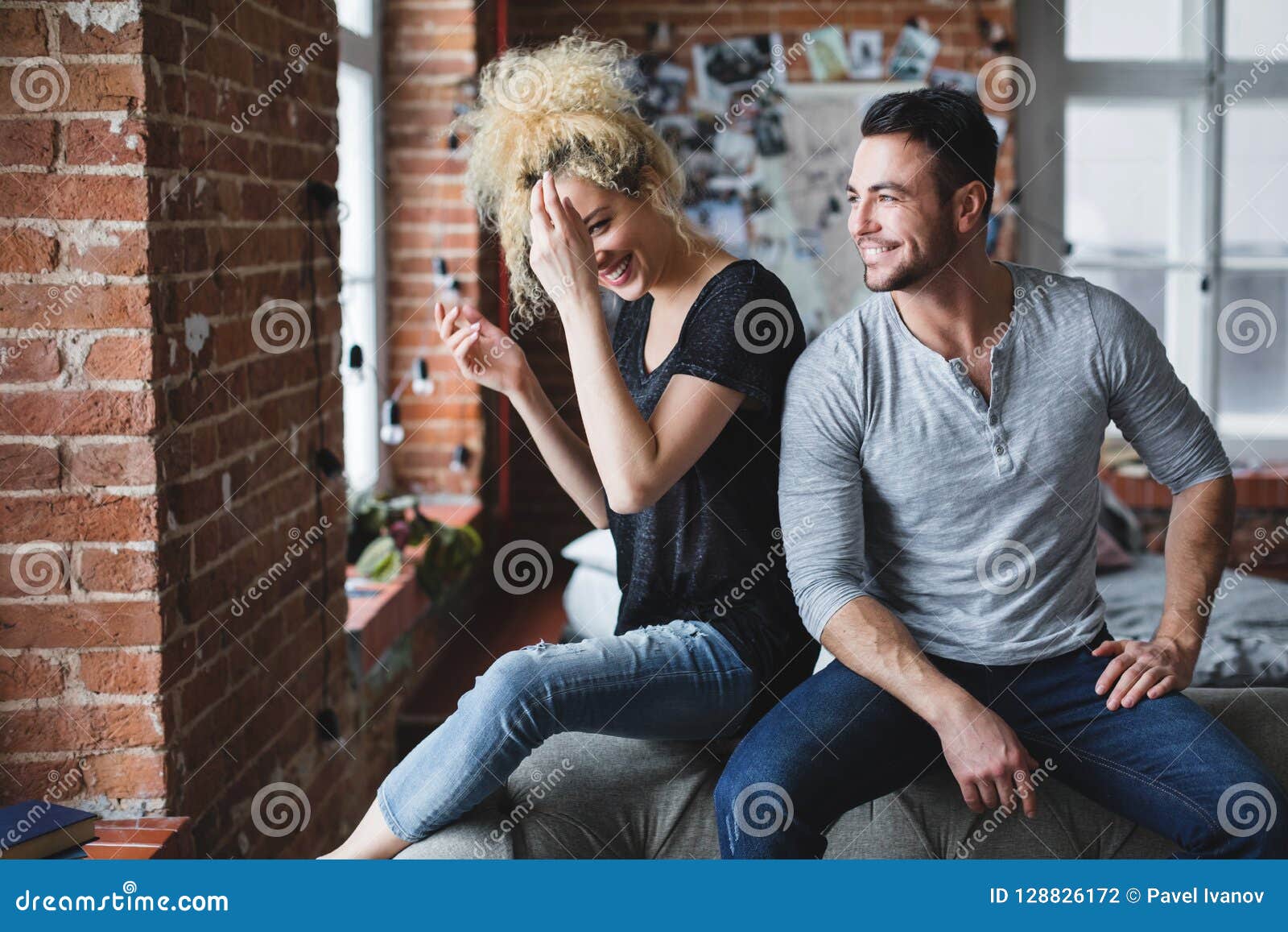 Happy Cute Couple At Home Stock Photo Image Of Caucasian 128826172