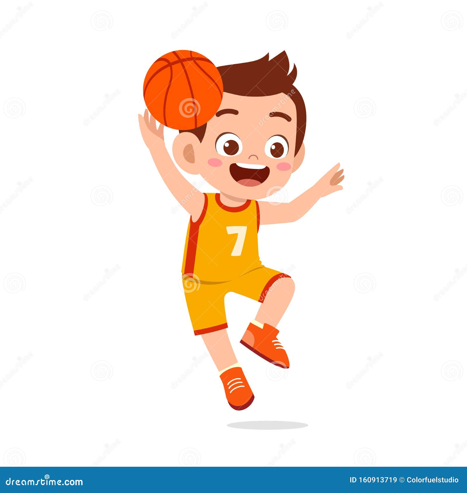 Cartoon cute little boy playing basketball Vector Image