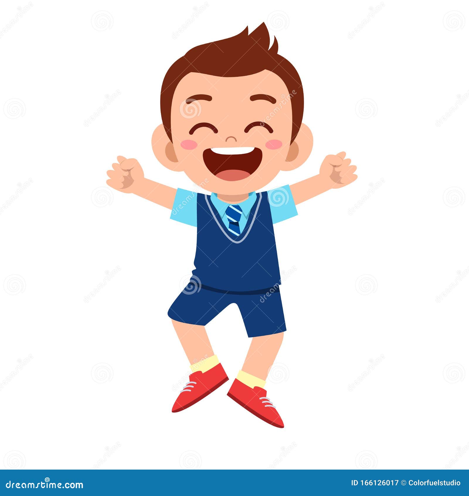 Happy Cute Little Kid Boy Brush Teeth Vector Illustration ...