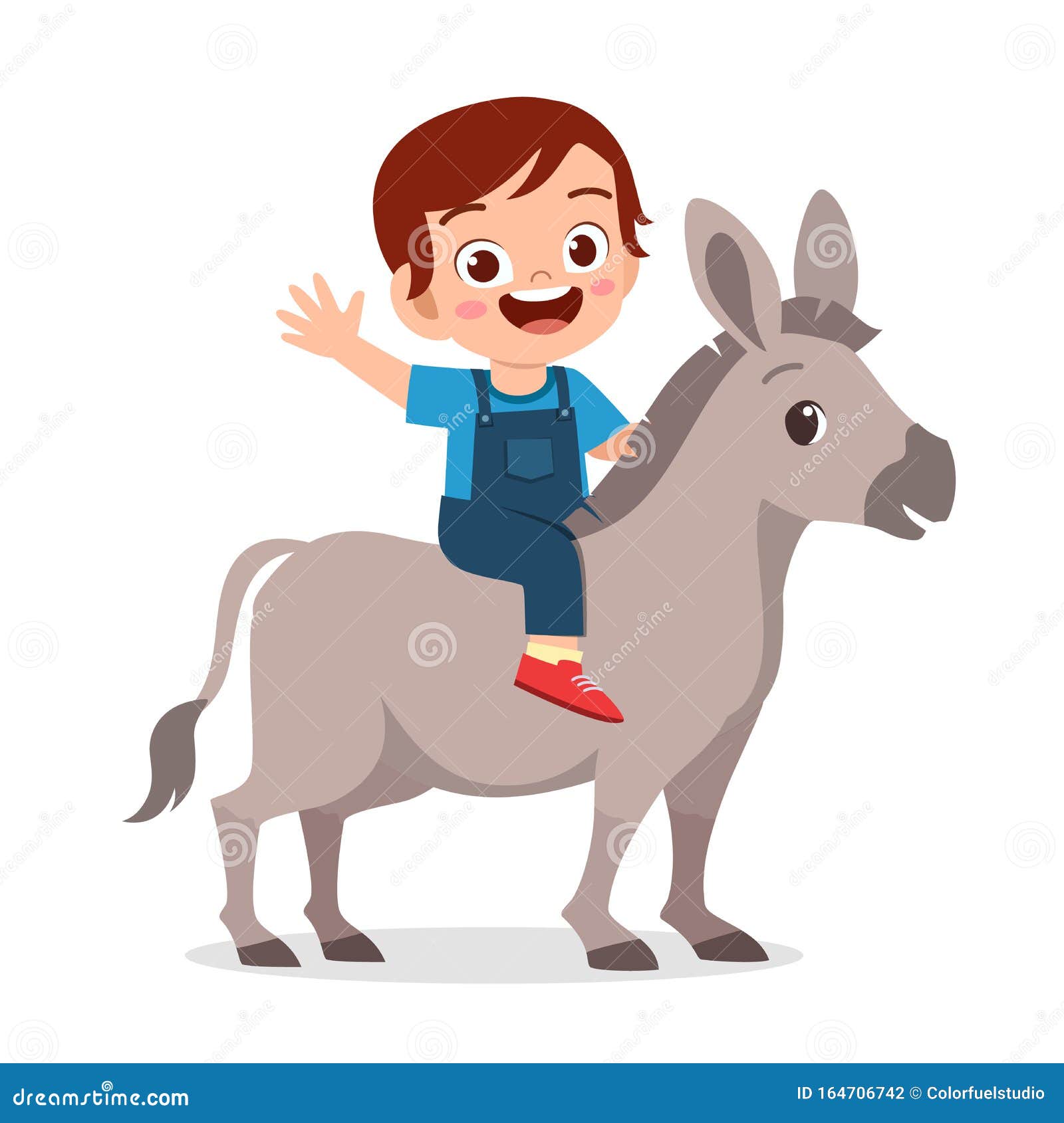 Man Riding A Donkey Icon, Cartoon Style Vector Illustration