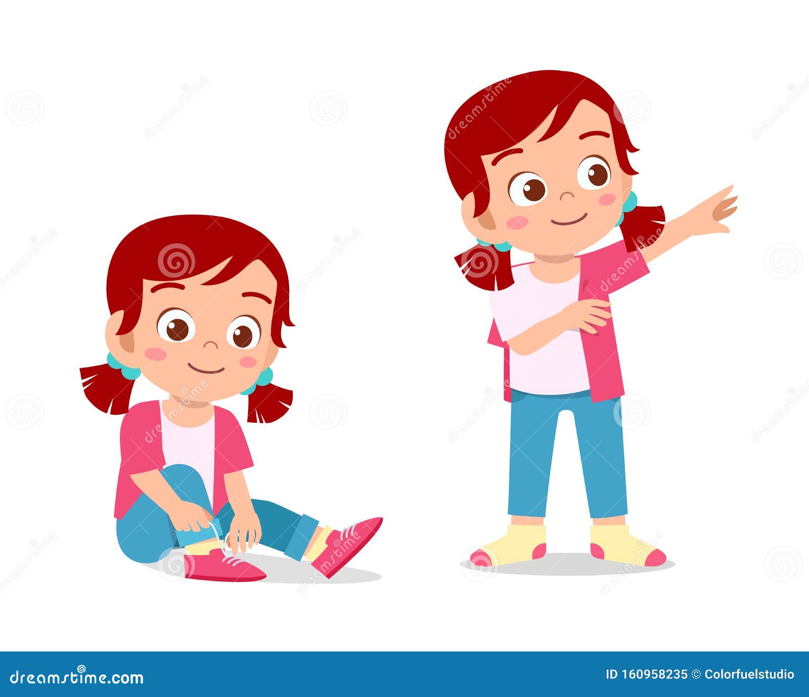 Happy Cute Kid Girl Do Dressing Process Stock Vector Illustration of