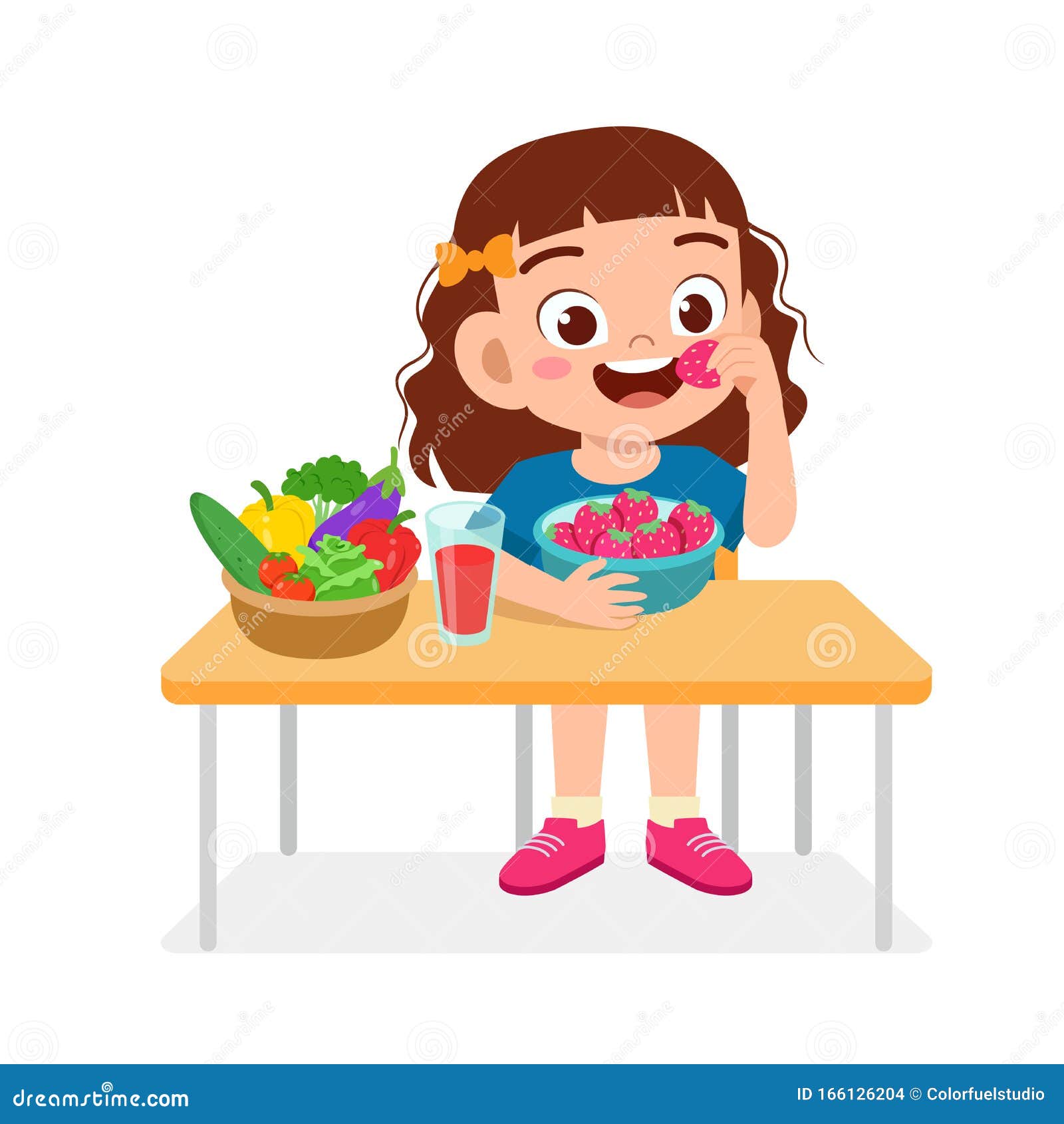 Happy Cute Kid Girl Eat Healthy Food Stock Vector - Illustration of