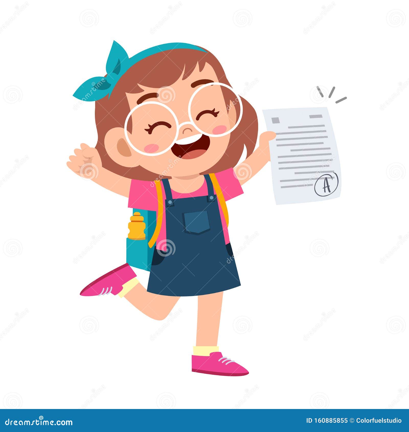 Happy Cute Kid Girl Have Good Exam Mark Stock Vector - Illustration of  paper, child: 160885855