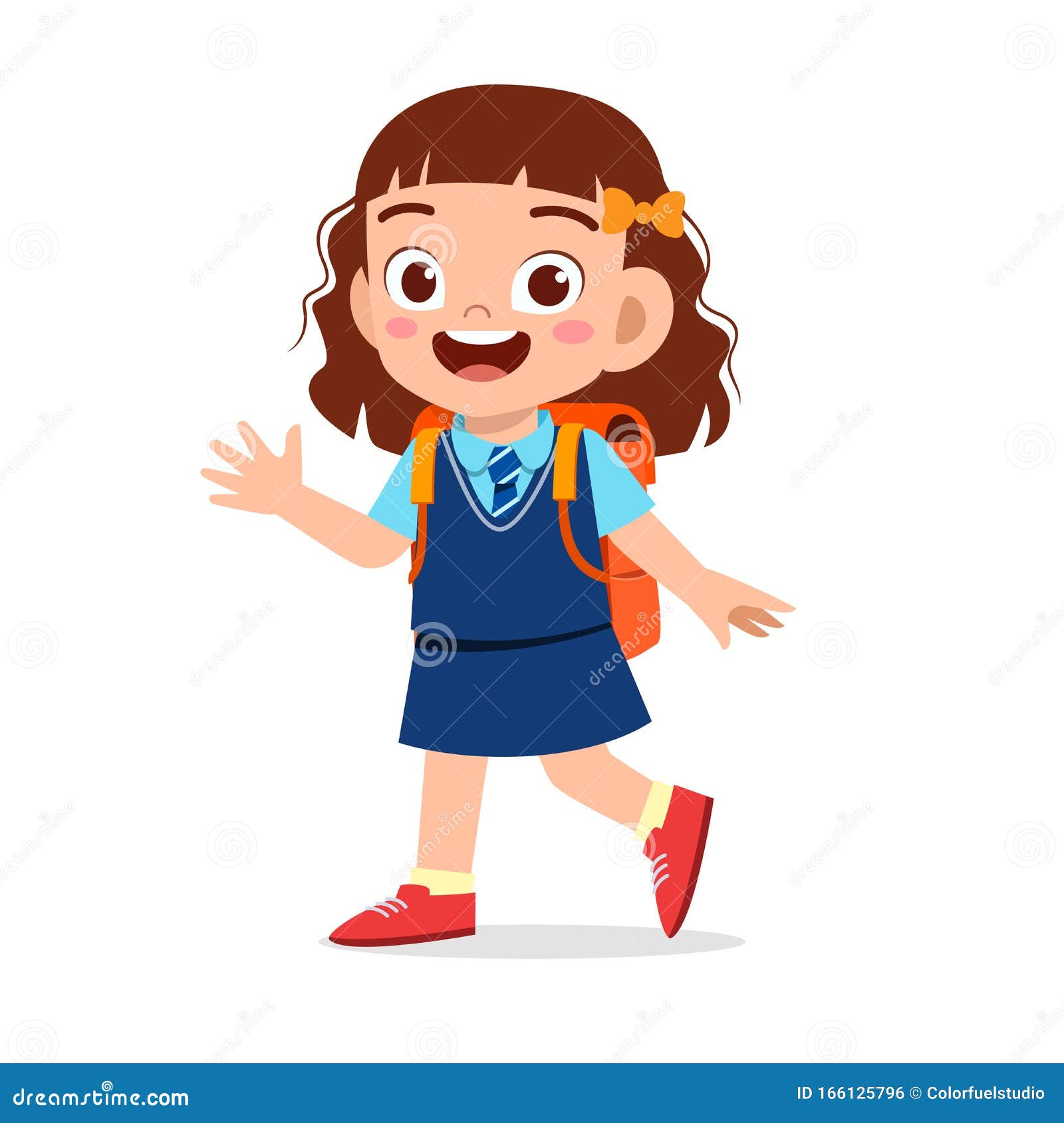 Happy Cute Kid Girl Ready To Go To School Stock Vector Illustration Of Backpack White