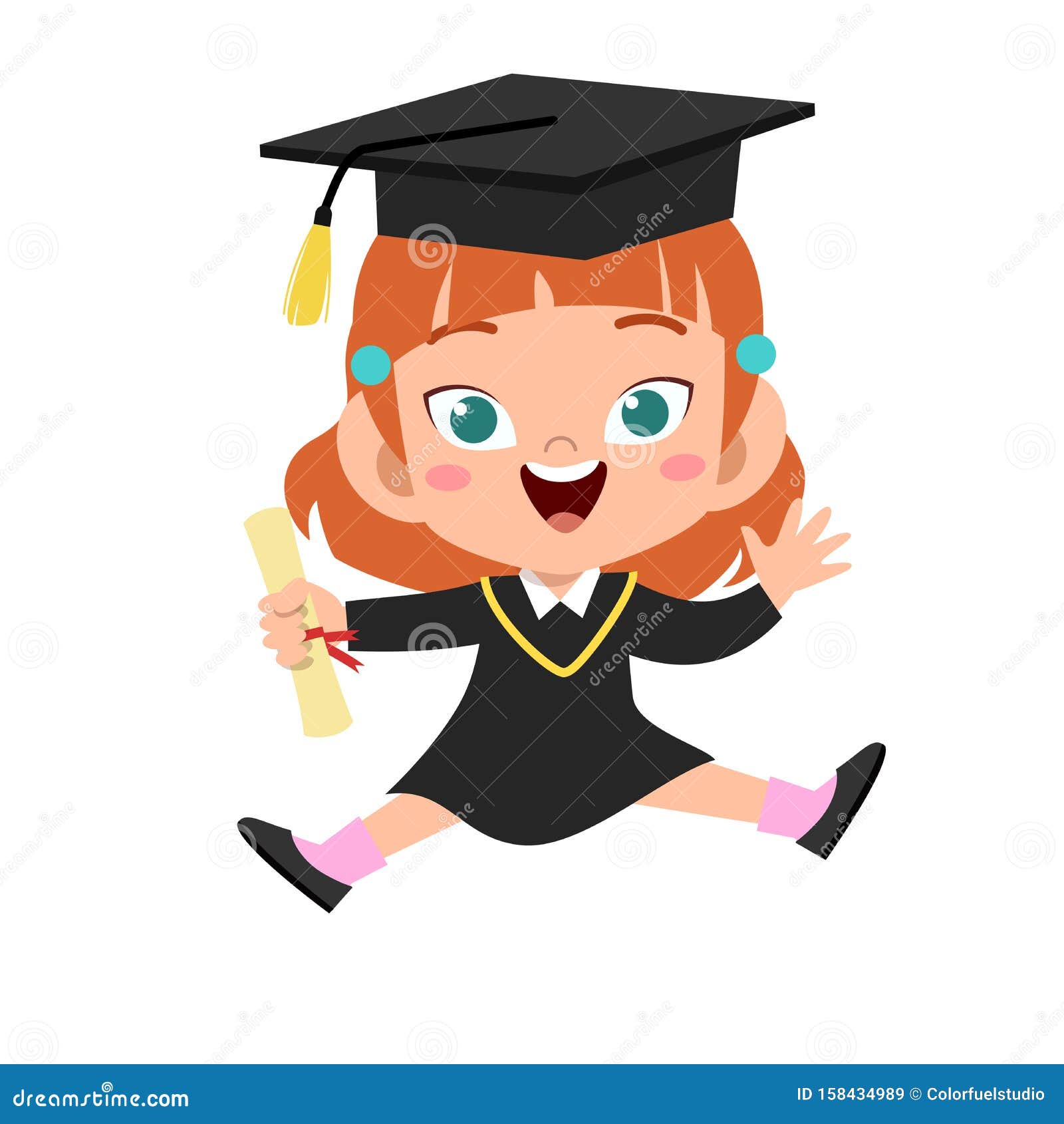 Happy Cute Kid Jump Graduation Vector Design Stock Vector ...