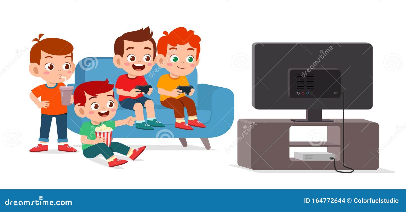 Happy Cute Kid Play Video Game Together Stock Vector Illustration of