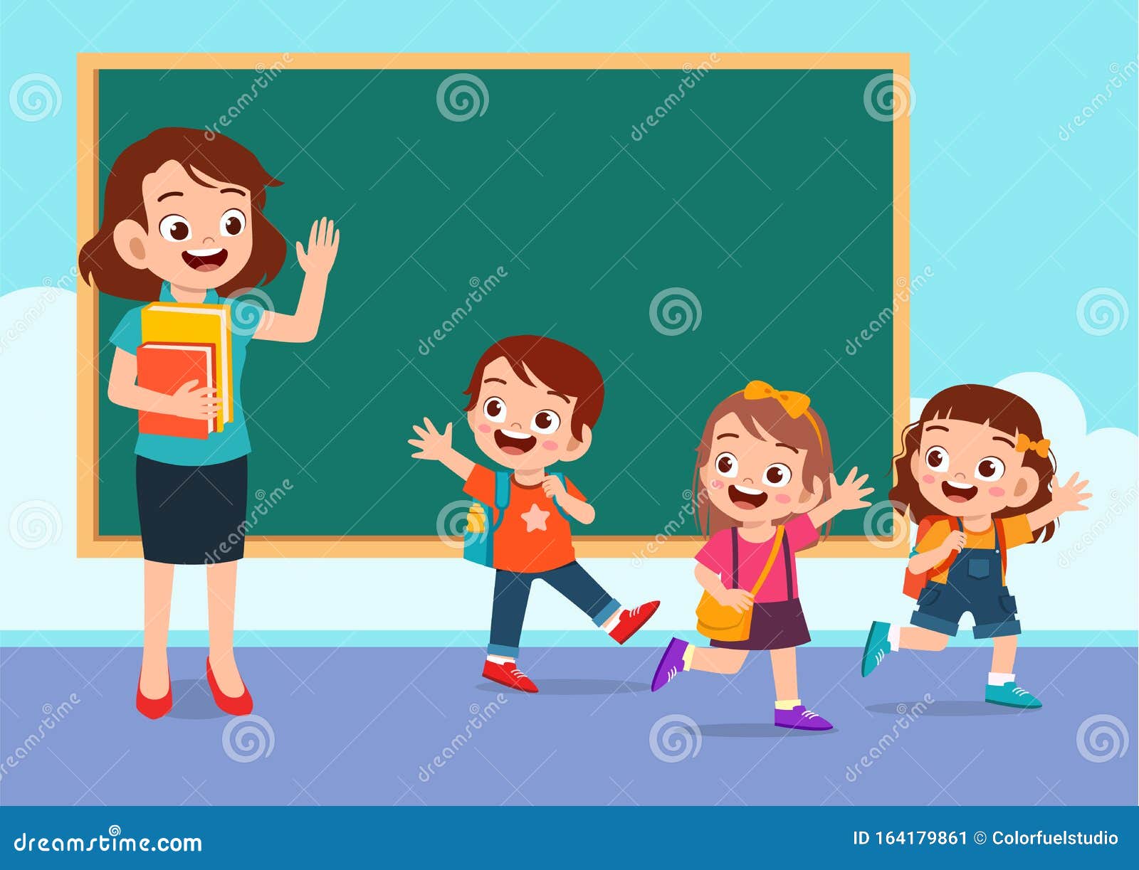 Happy Cute Kids Go Home From School Stock Illustration ...