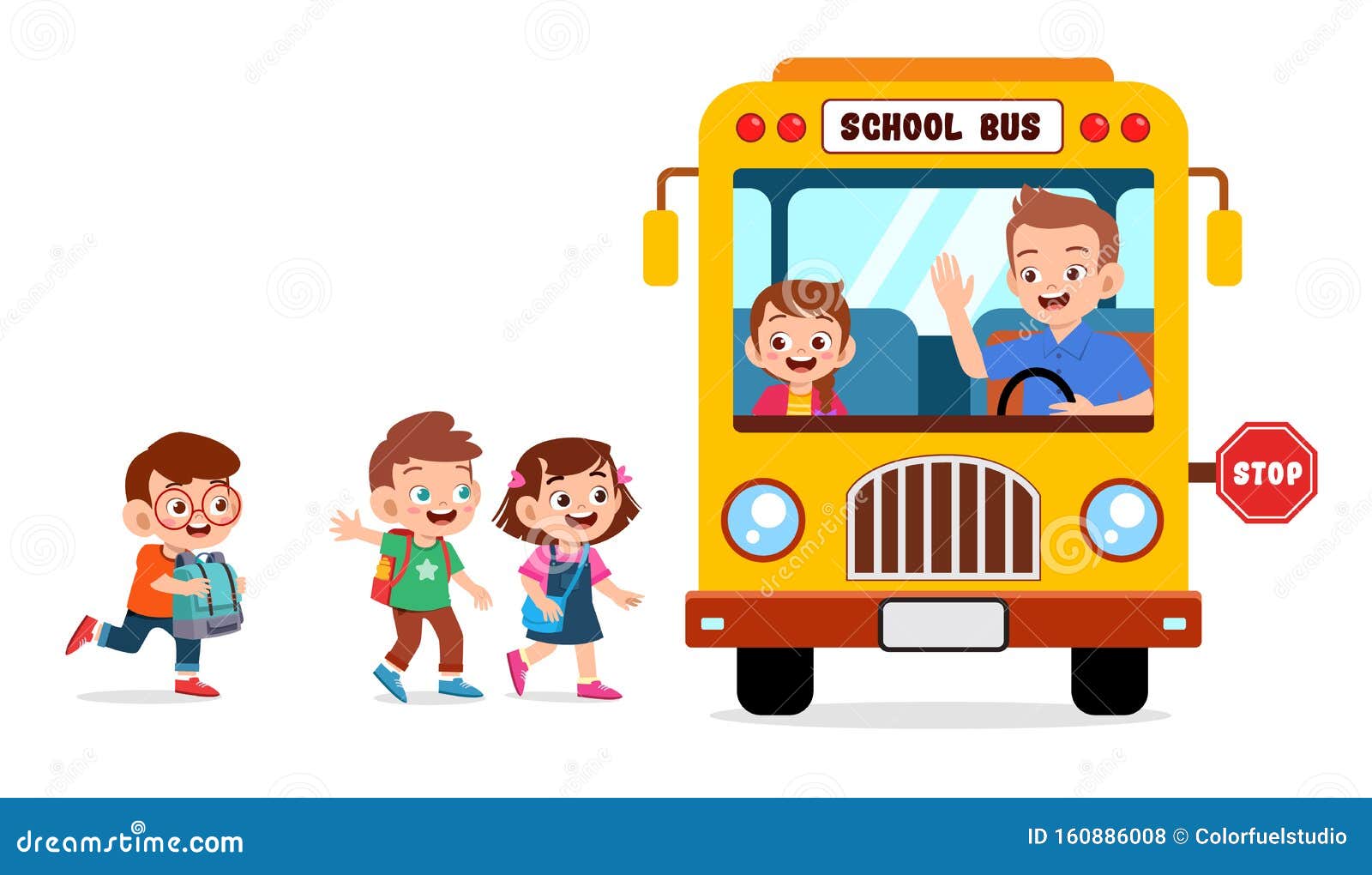 Happy Cute Kids Go To School By Bus Stock Vector ...