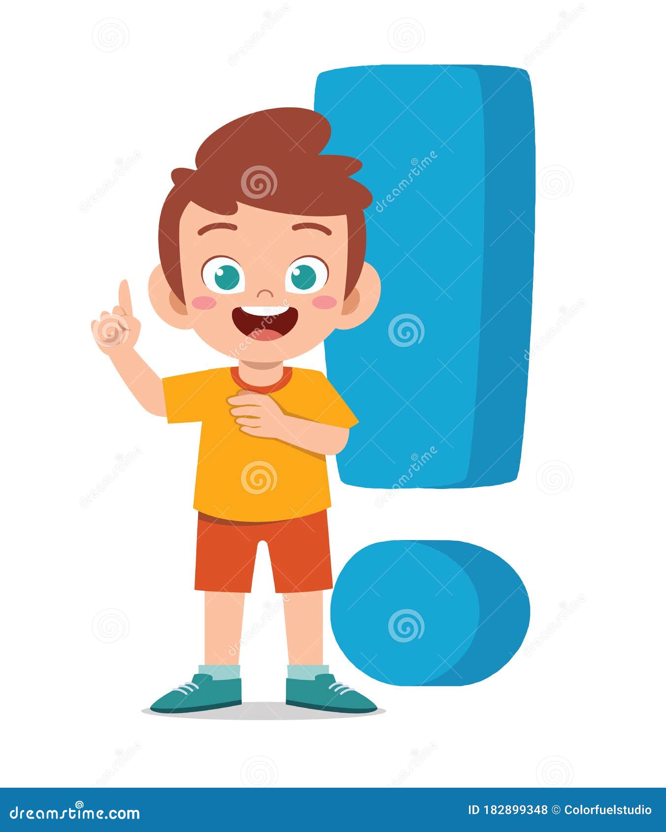 Happy Cute Little Kid Boy with Exclamation Mark Stock Vector