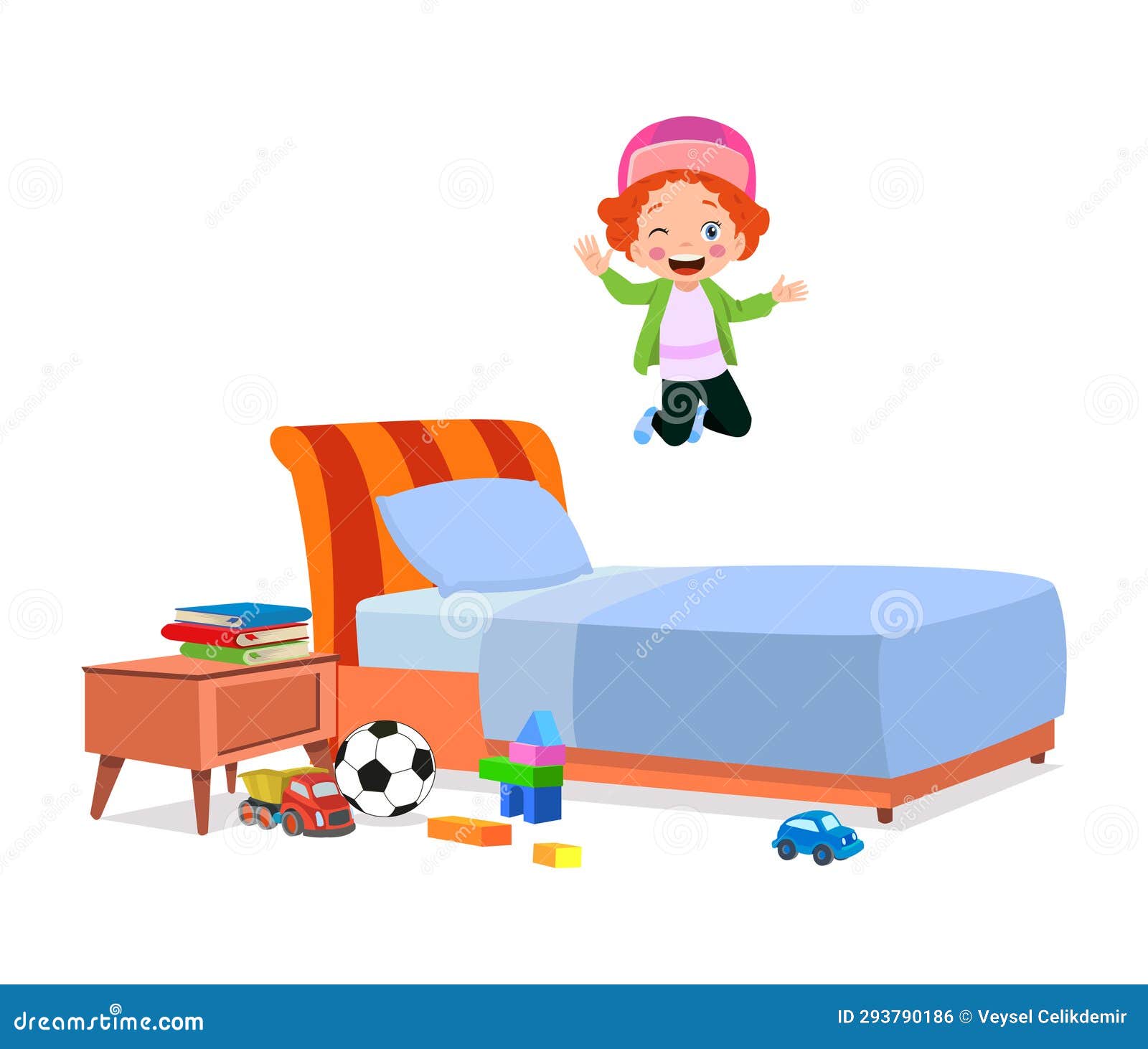 Happy Cute Little Kid Boy Jump on Bed Stock Vector Illustration of