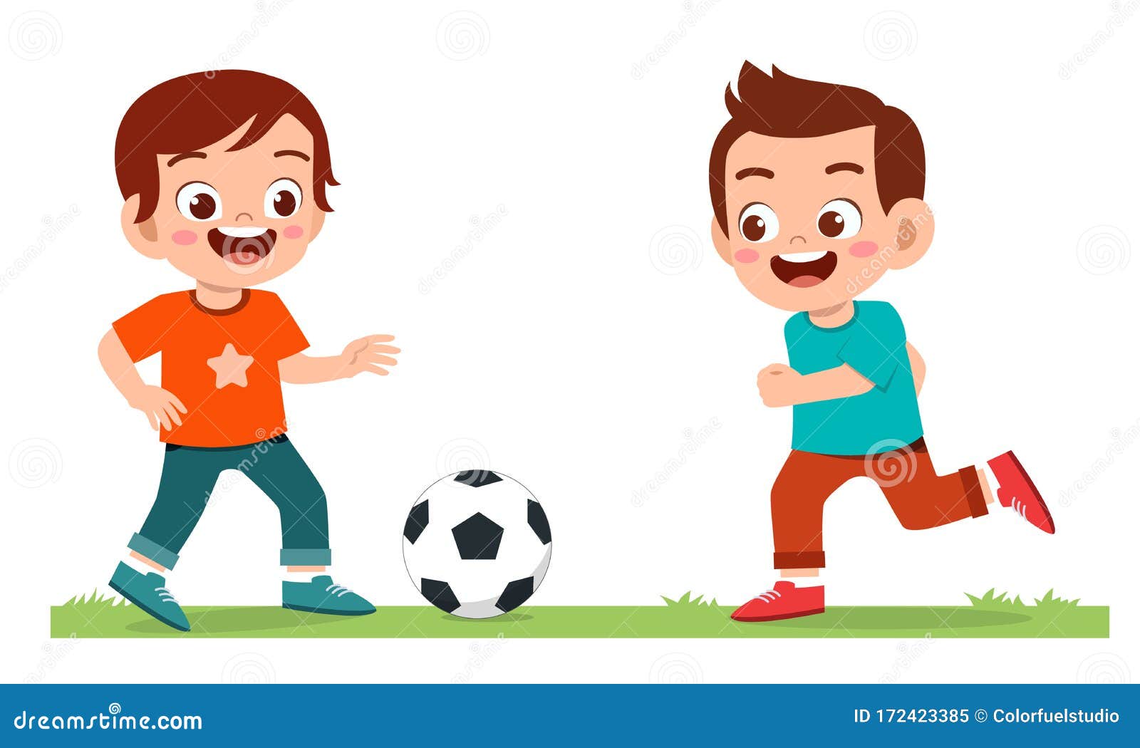 Happy Cute Little Kid Boy Play Soccer Stock Vector - Illustration ...