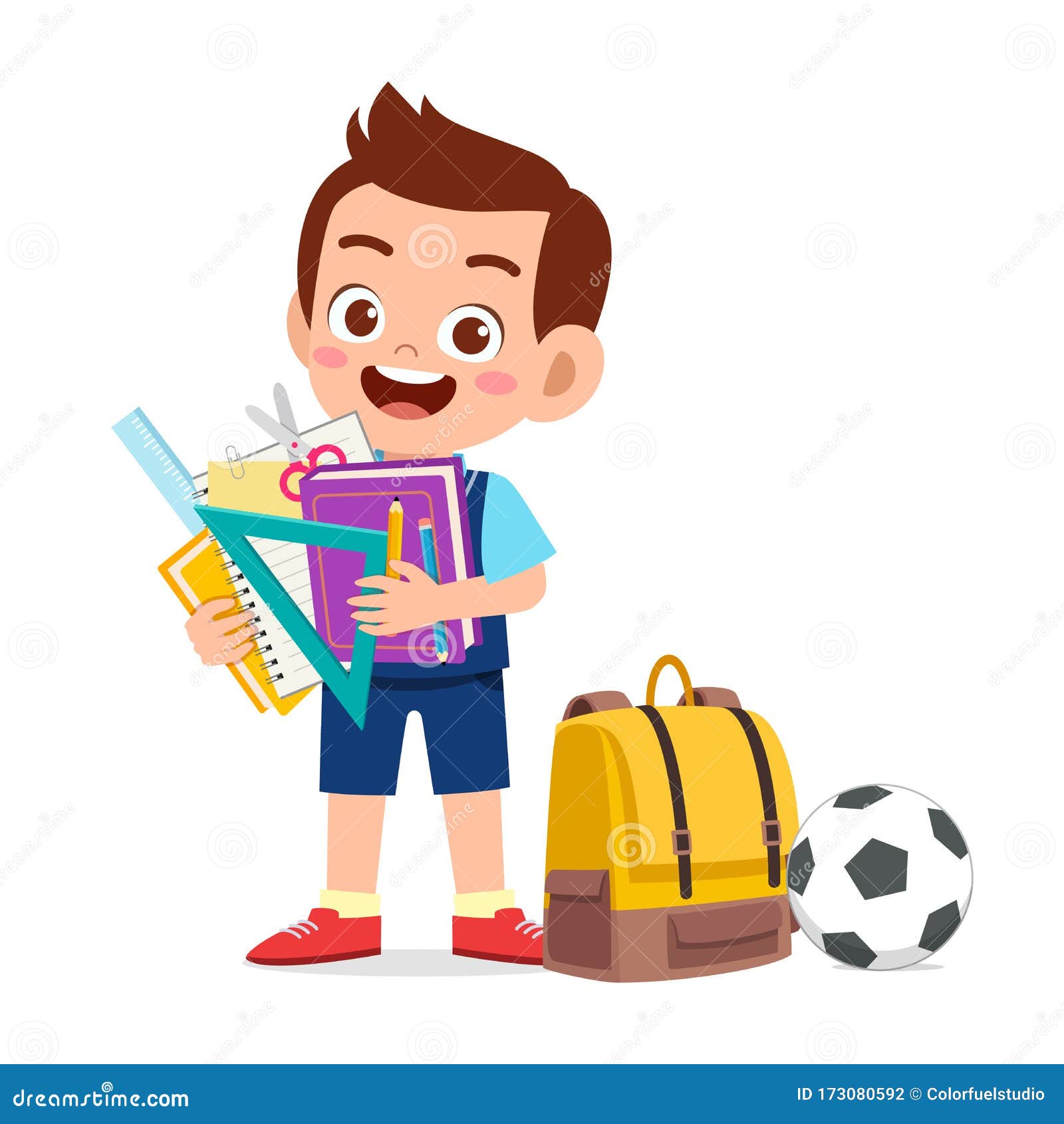 Happy Cute Little Kid Boy Prepare For School Stock Vector Illustration Of Backpack Comic