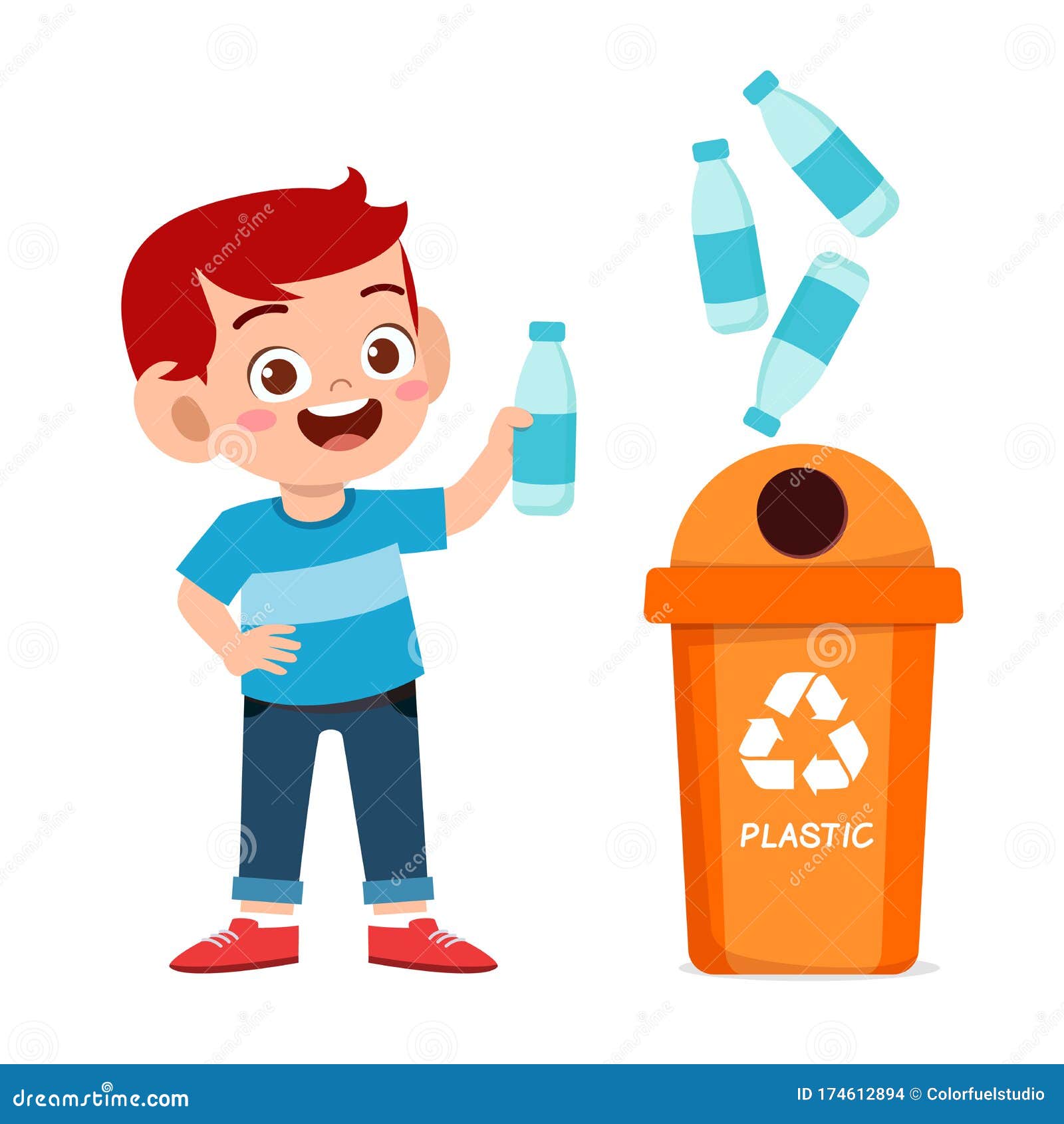 Happy Cute Little Kid Boy Throw Trash Stock Vector Illustration of