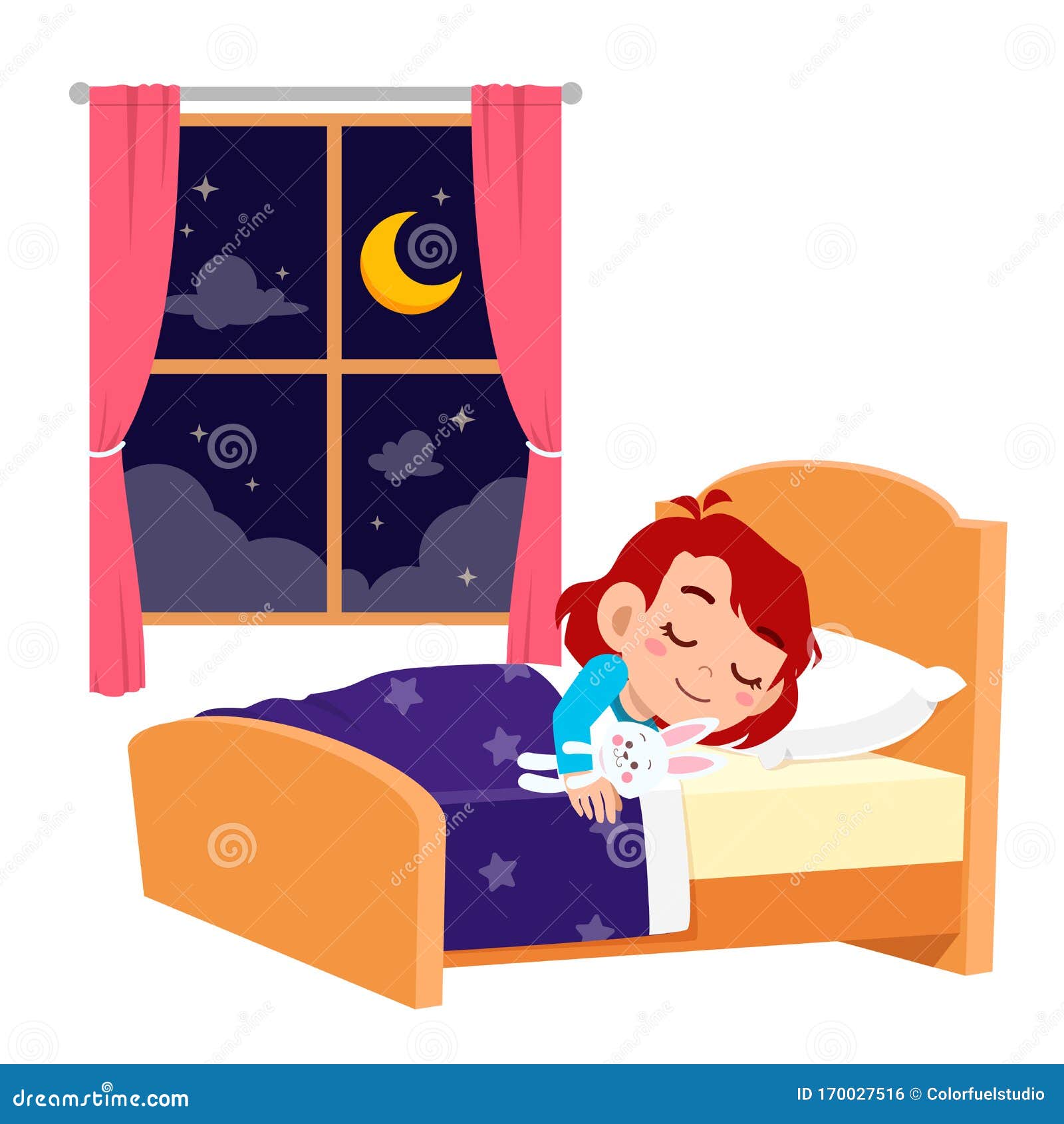 Happy Cute Little Kid Girl Sleep in the Night Stock Illustration ...