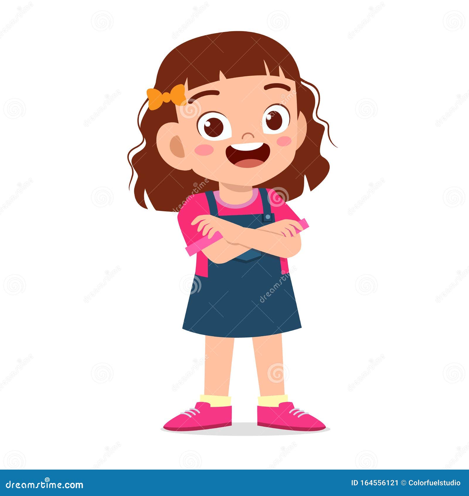 Happy Cute Smile Kid Girl Crossed Arms Stock Illustration
