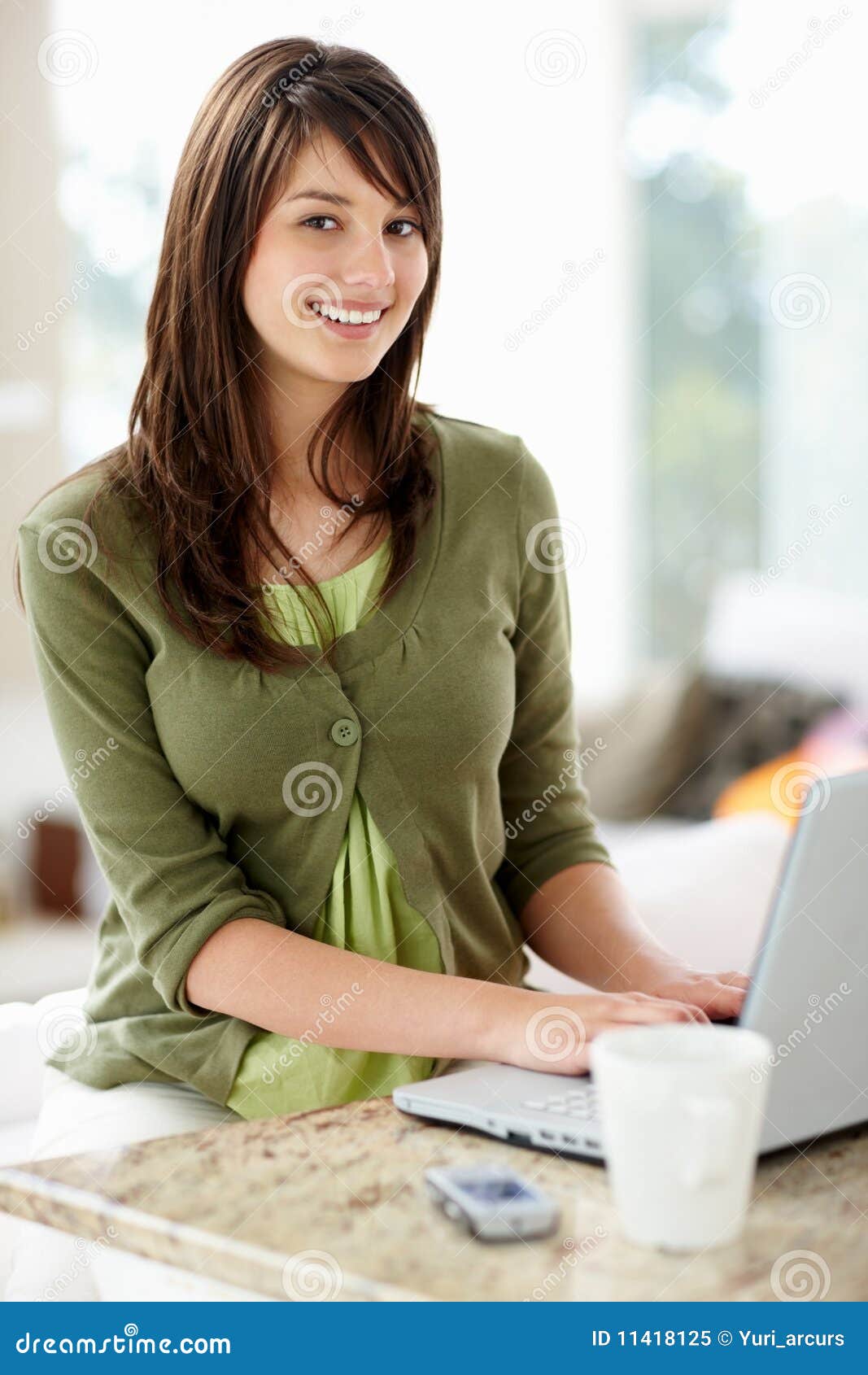 Happy Cute Teen Girl Using A Laptop At Home Stock Image Image Of Emailing Attractive 11418125