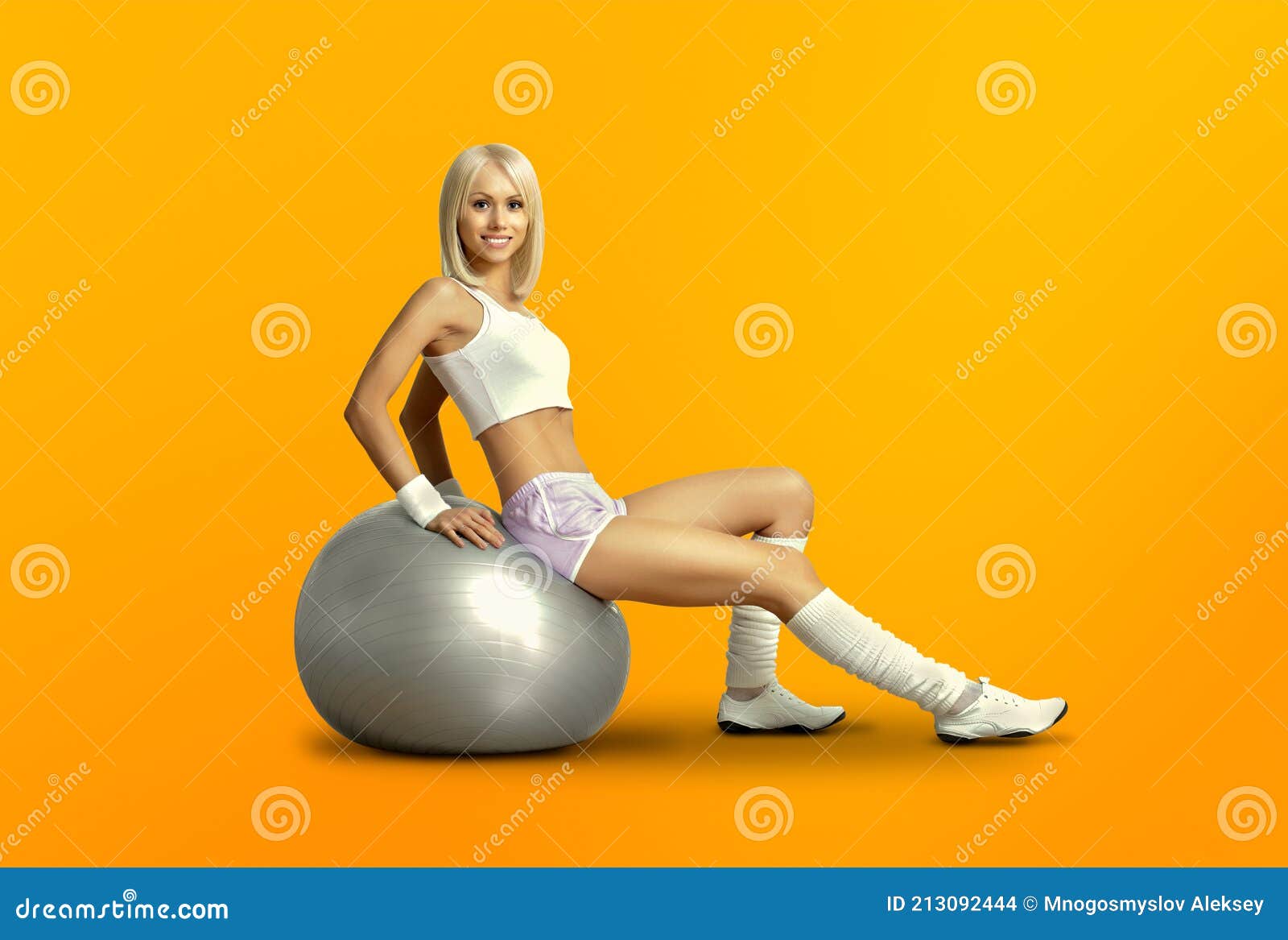 happy cutie athletic girl sit on big ball