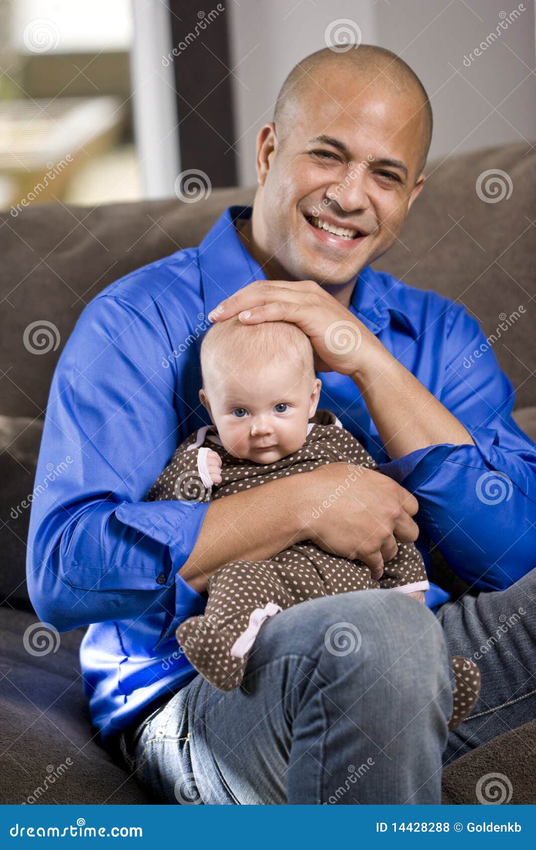 Happy Dad with Baby Sitting on Lap Stock Photo Image of adult, room