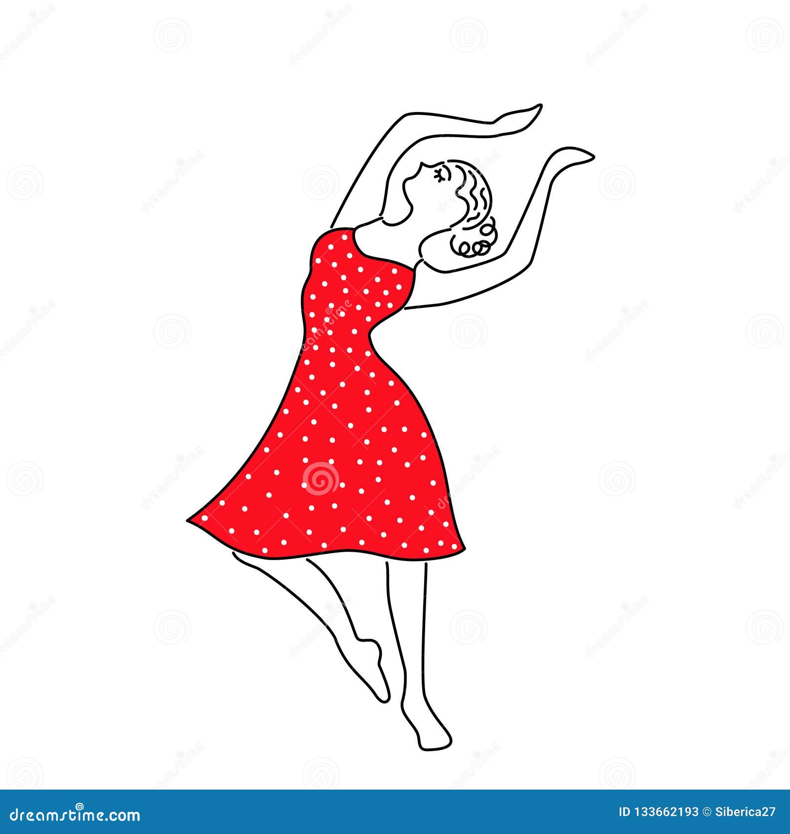 Dancing woman ink drawing. Black and white illustration of elegant pose girl,  retro fashion, swing dancer Stock Vector | Adobe Stock