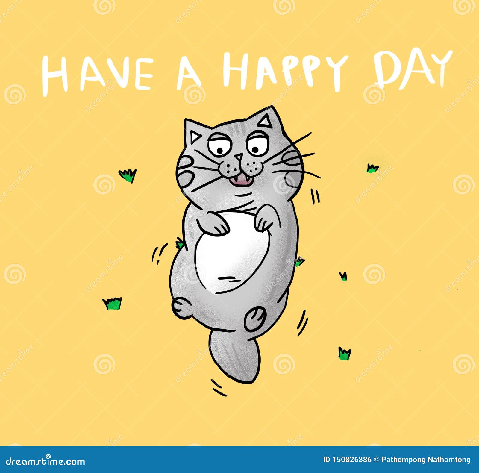 Happy Day with Fat Cat Laying Down Stock Illustration Illustration of