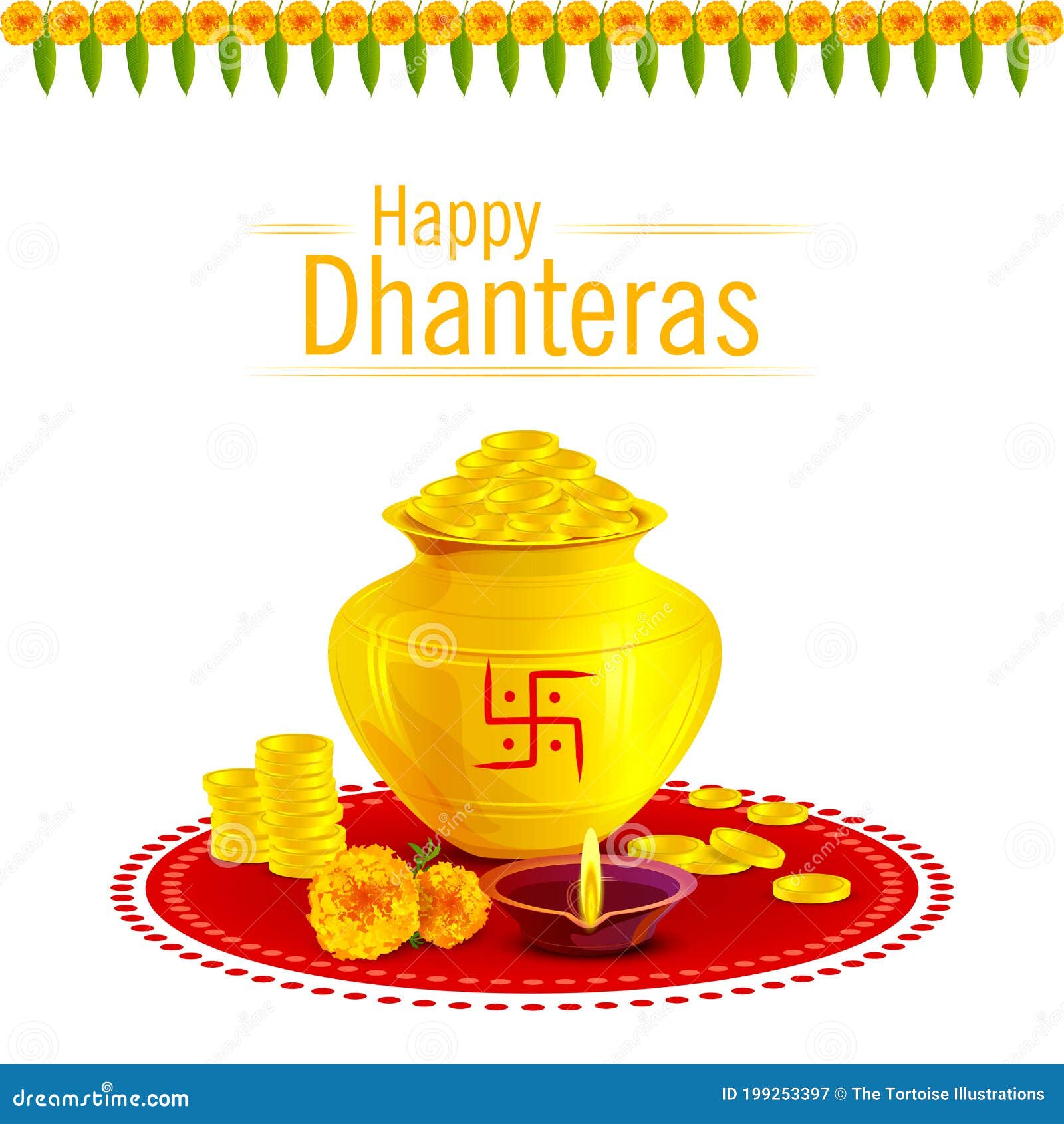 Happy Dhanteras Vector Illustration. Stock Vector - Illustration of  dipawali, decorative: 199253397