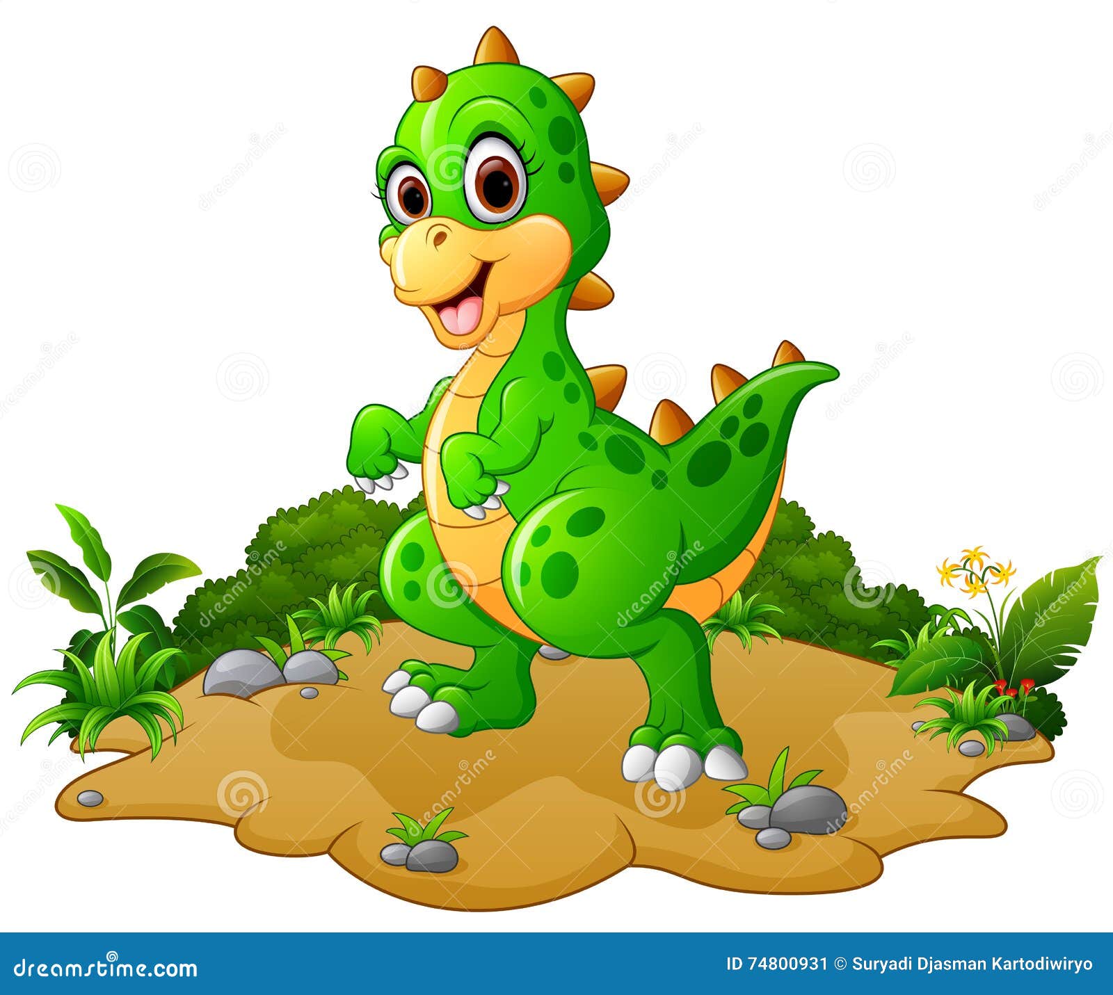 A Happy Cartoon Dinosaur Jumping And Smiling. Royalty Free SVG, Cliparts,  Vectors, and Stock Illustration. Image 26468966.