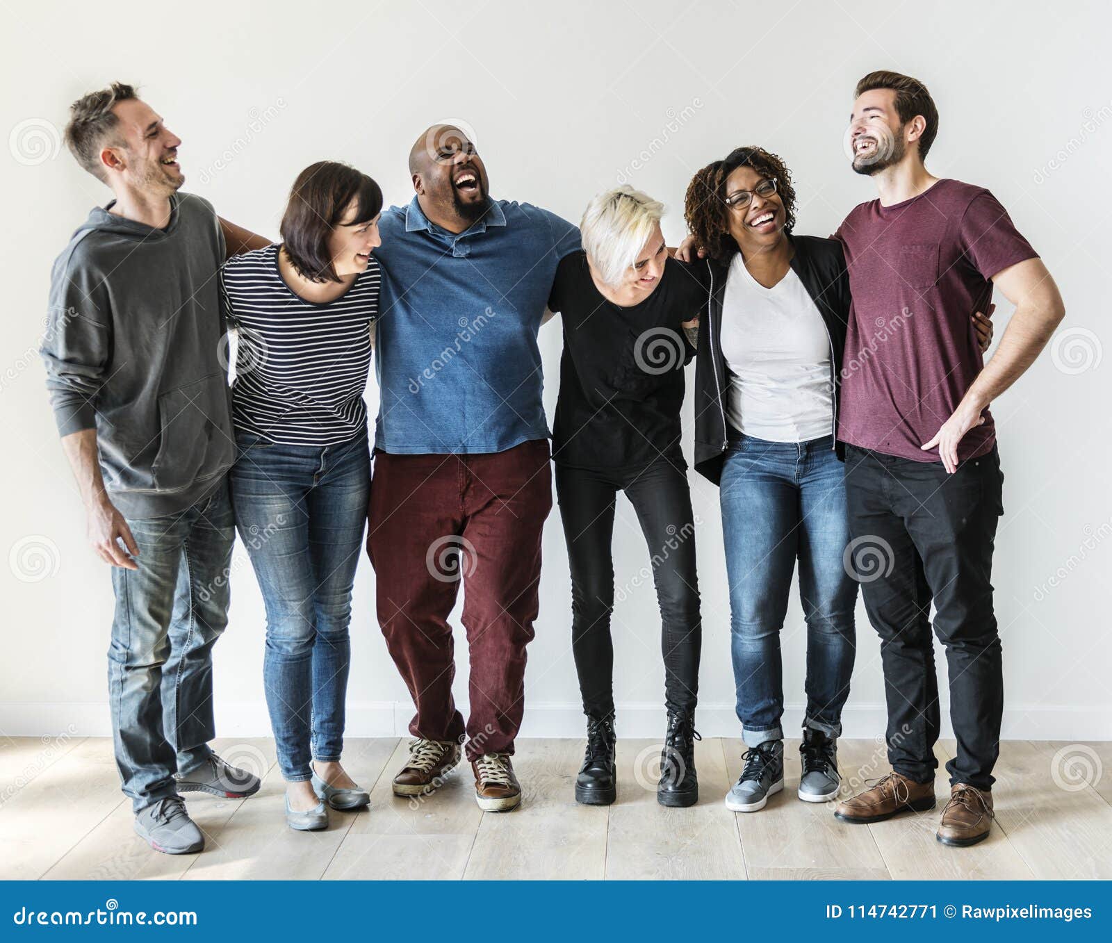 happy diverse friends laughing together