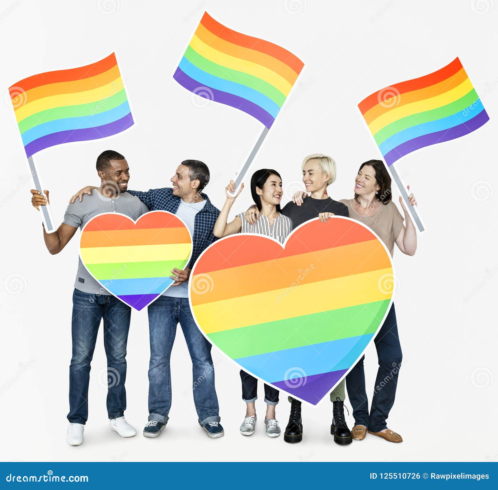 Happy Diverse People Holding Lgbt Hearts Stock Photo - Image of diverse ...