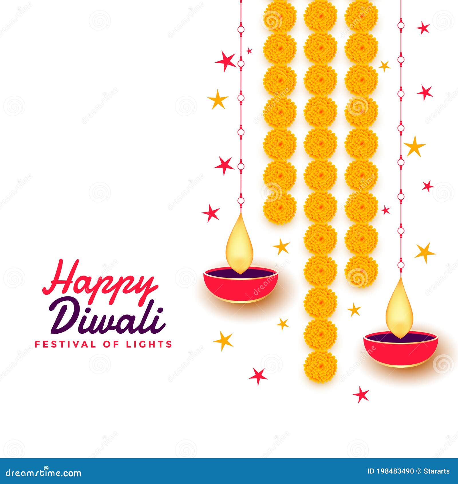 Happy Diwali Background with Diya and Marigold Flower Stock Vector -  Illustration of festive, creative: 198483490