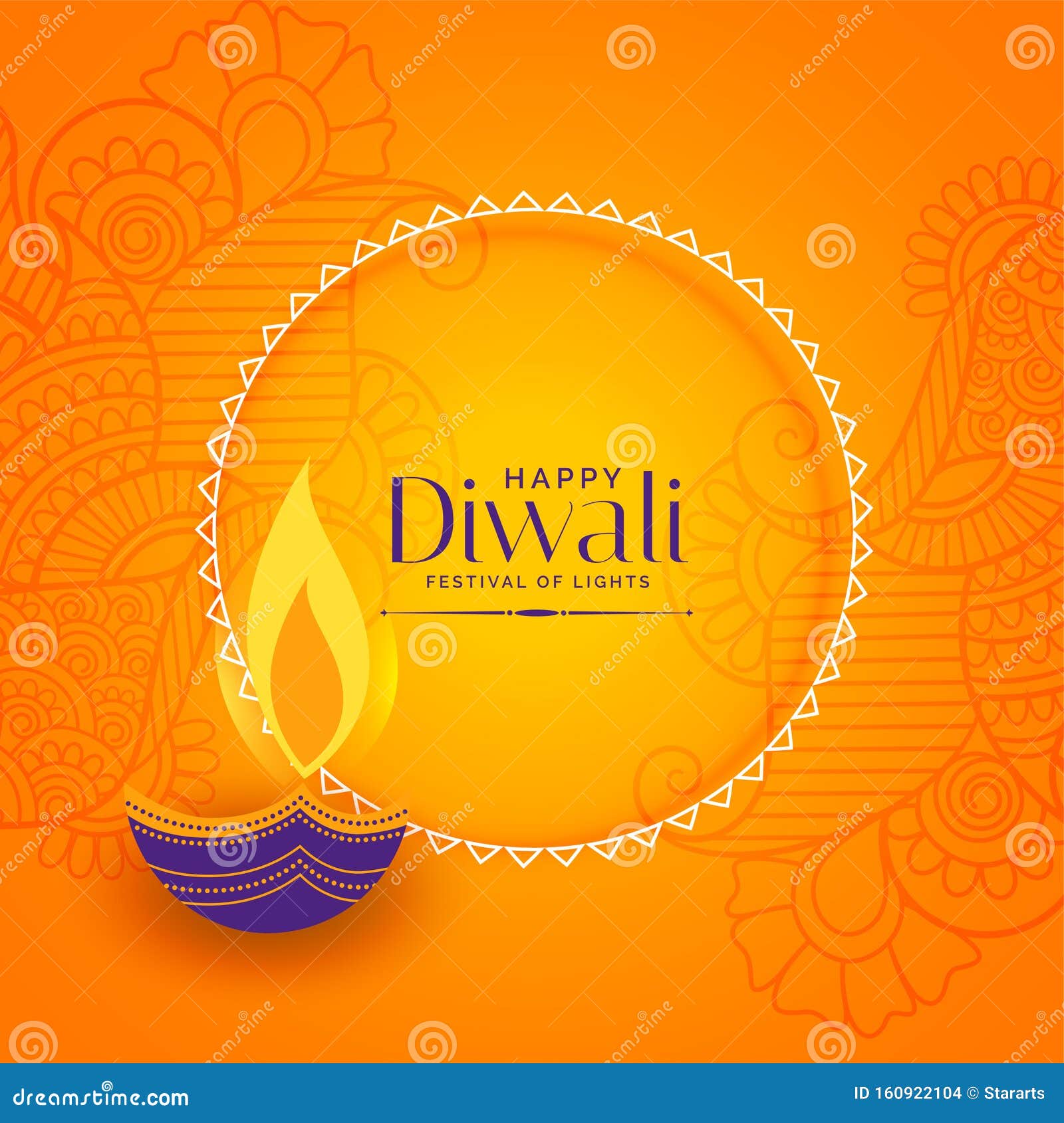 Happy Diwali Beautiful Yellow Decorative Background Design Stock Vector -  Illustration of banner, card: 160922104