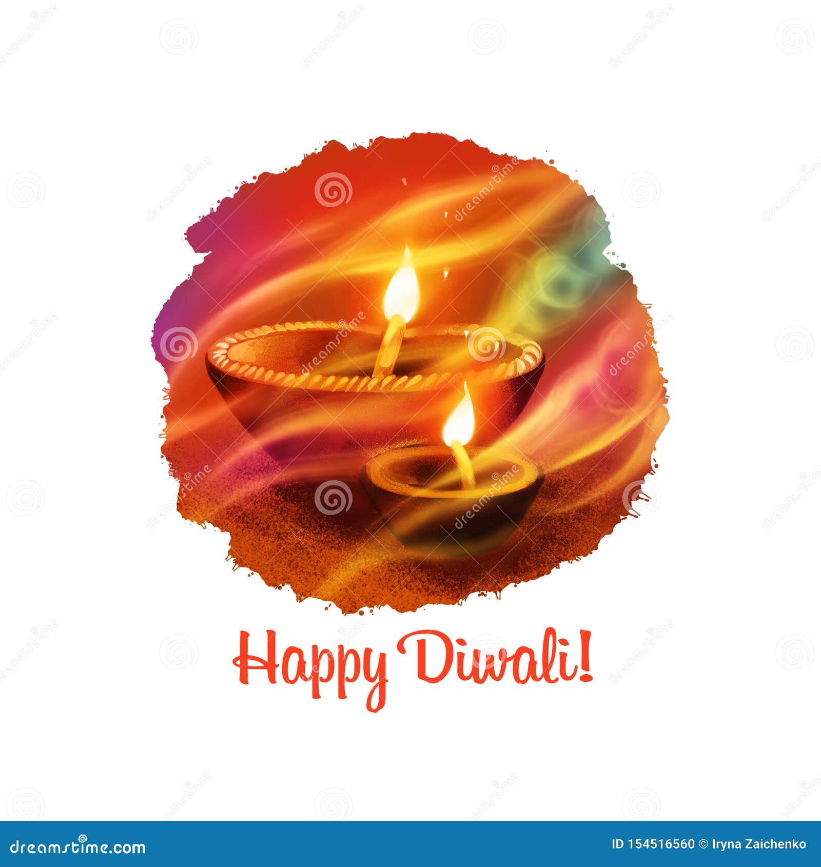 Happy Diwali Digital Art Illustration Isolated on White Background. Indian  Festival of Lights Stock Illustration - Illustration of krishna, light:  154516560