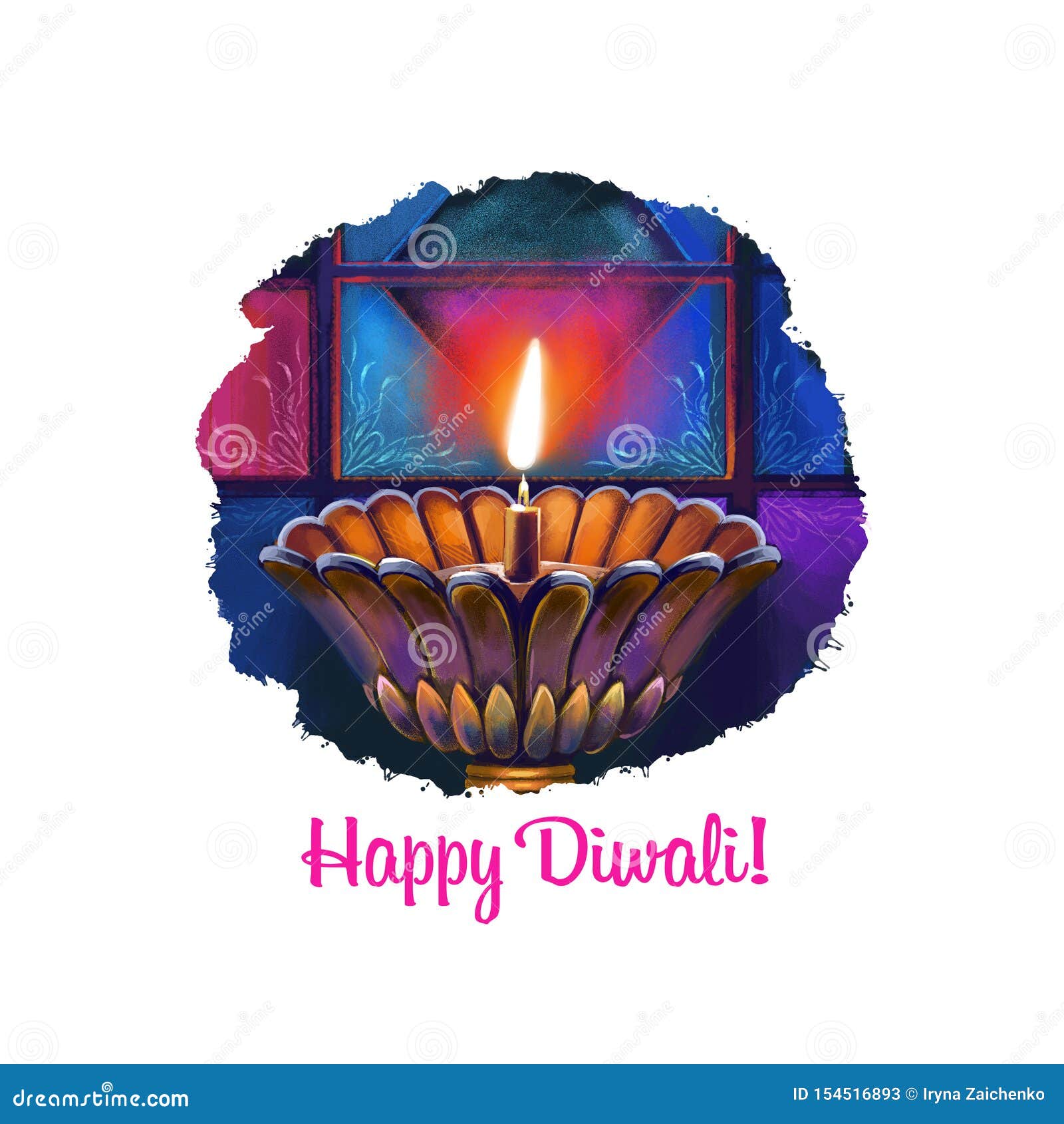 Happy Diwali Digital Art Illustration Isolated on White Background. Indian  Festival of Lights Stock Illustration - Illustration of asia, diwali:  154516893